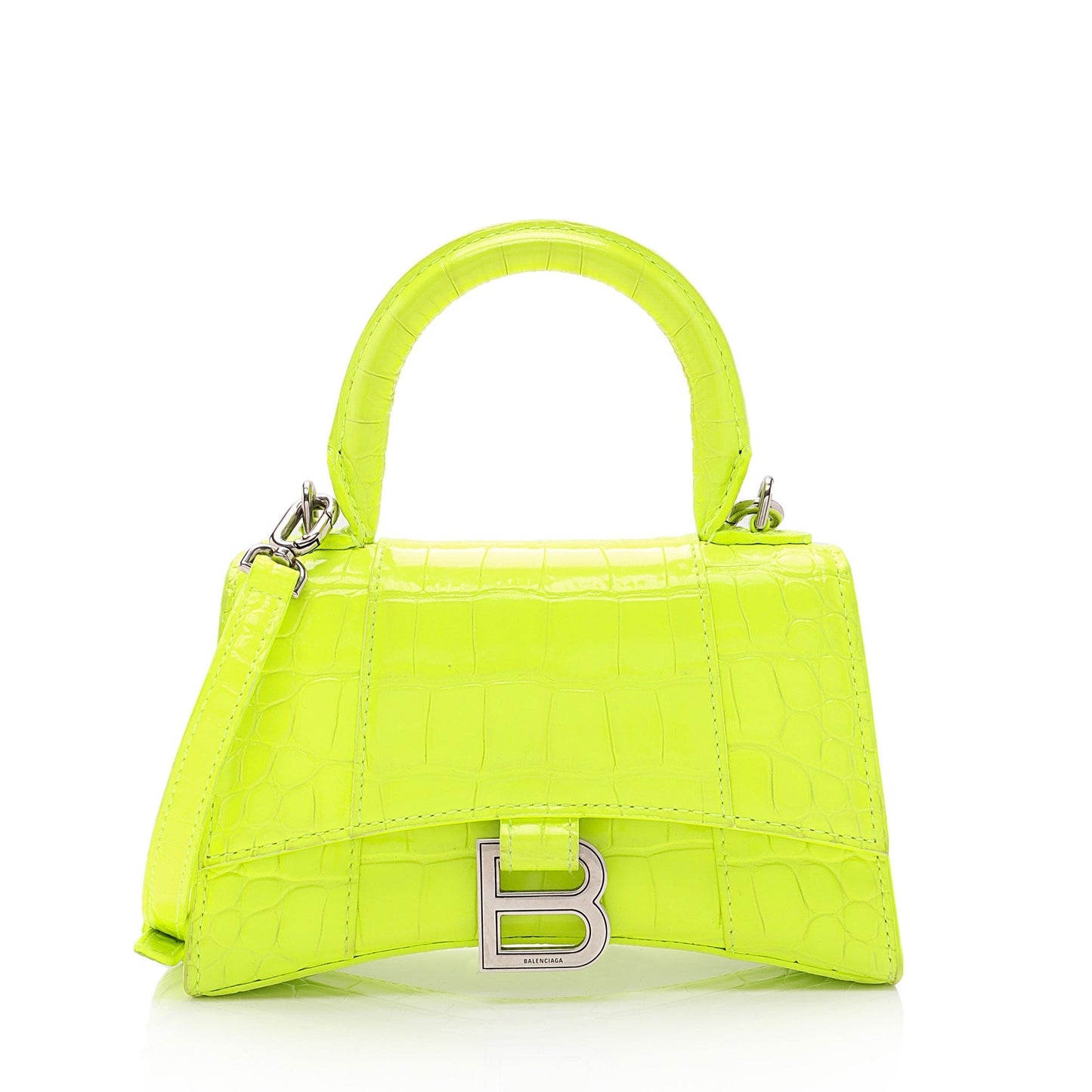 Luxury Balenciaga Trending 2026 Shiny Croc Embossed Calfskin Hourglass XS Top Handle (SHF-vSVXrb)