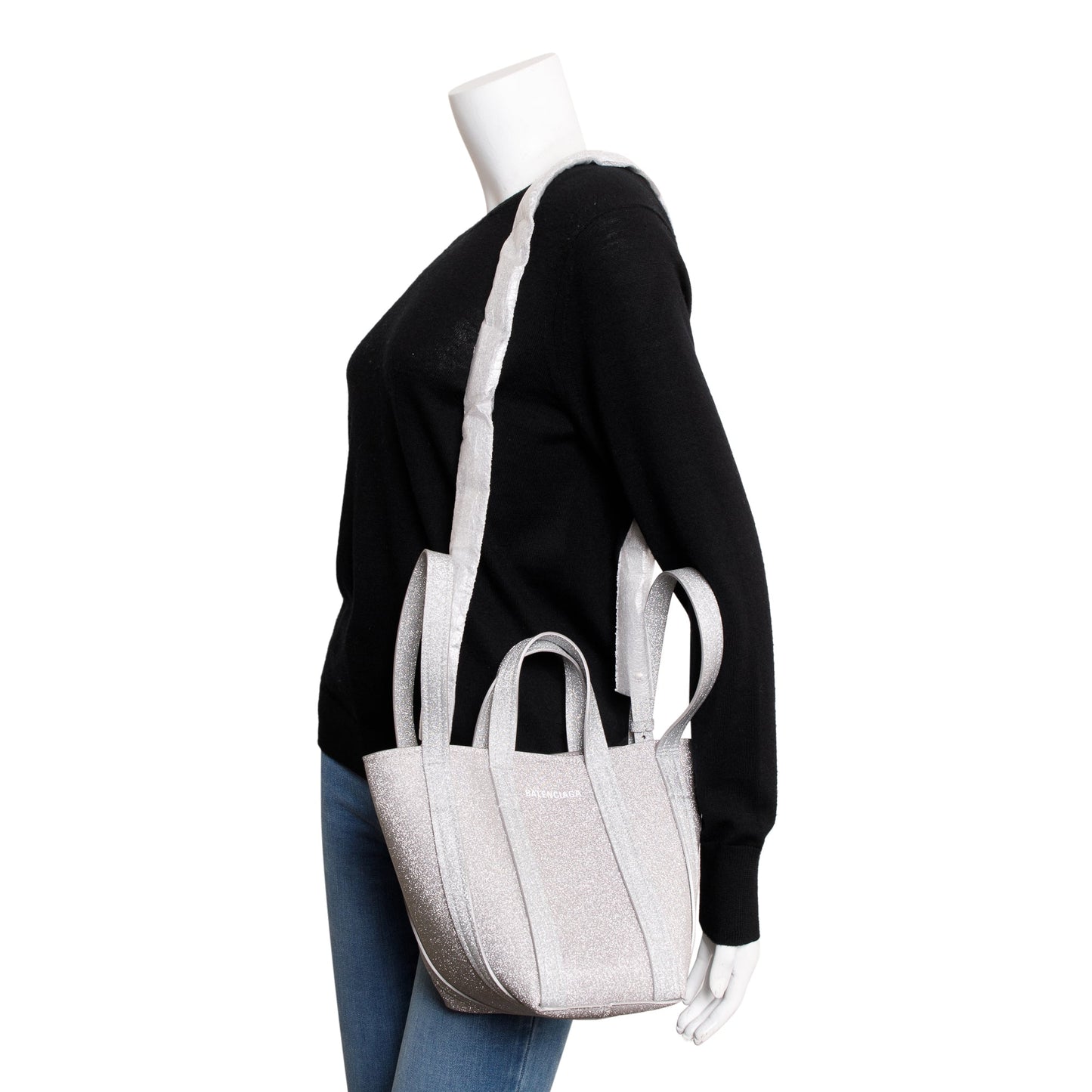 Balenciaga Silver Sparkling Fabric Everyday XS North-South Tote