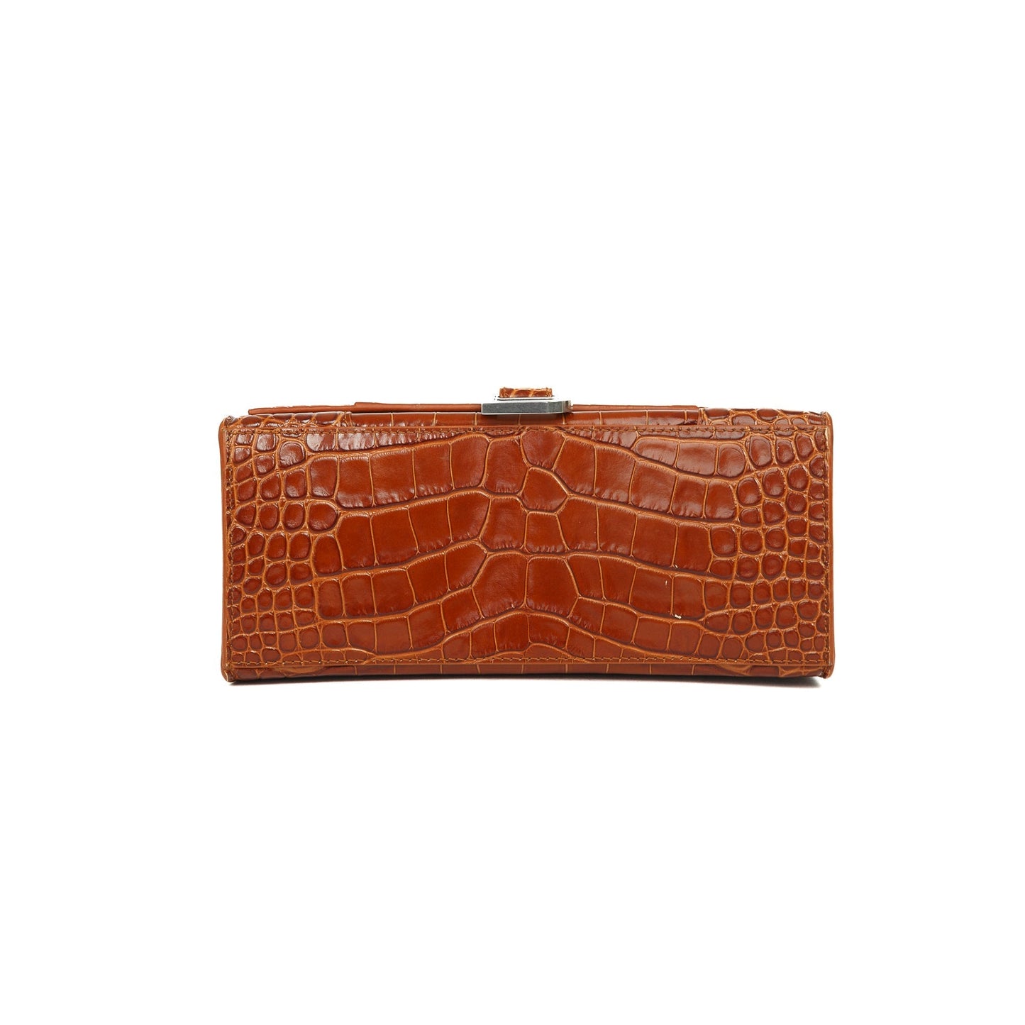 Balenciaga Small Brown Croc-Embossed Hourglass Top Handle Bag
