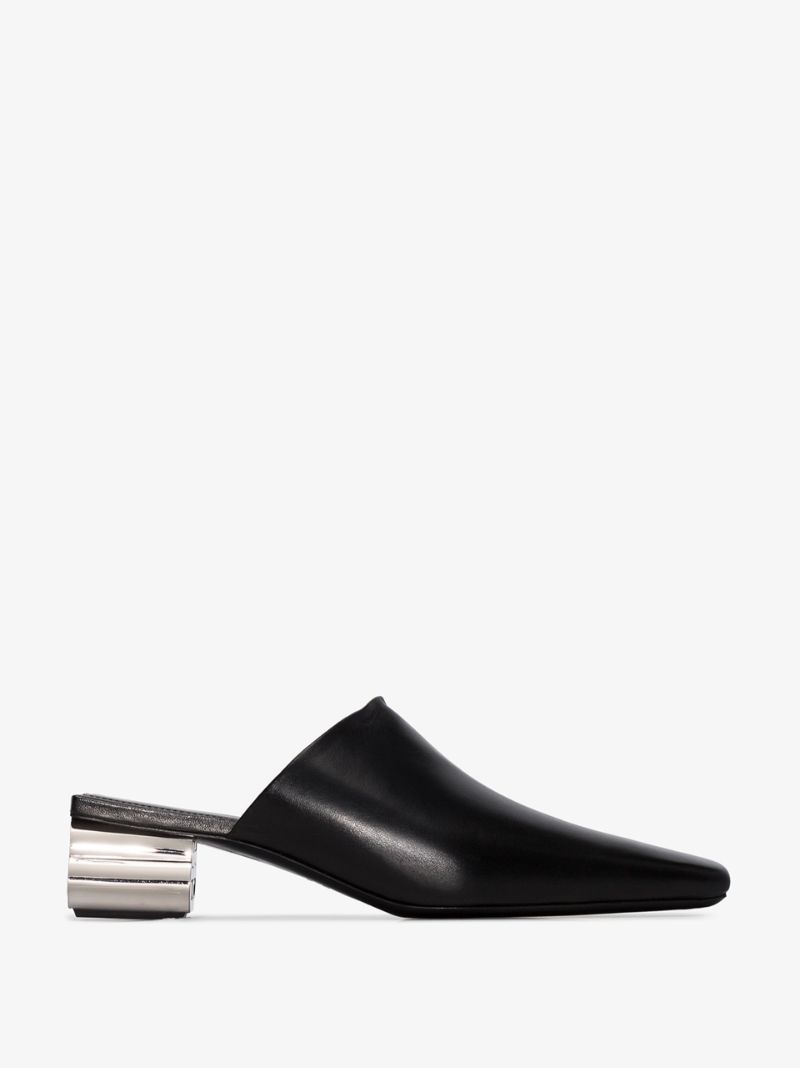 BALENCIAGA TYPO CHROME HEEL LEATHER MULES