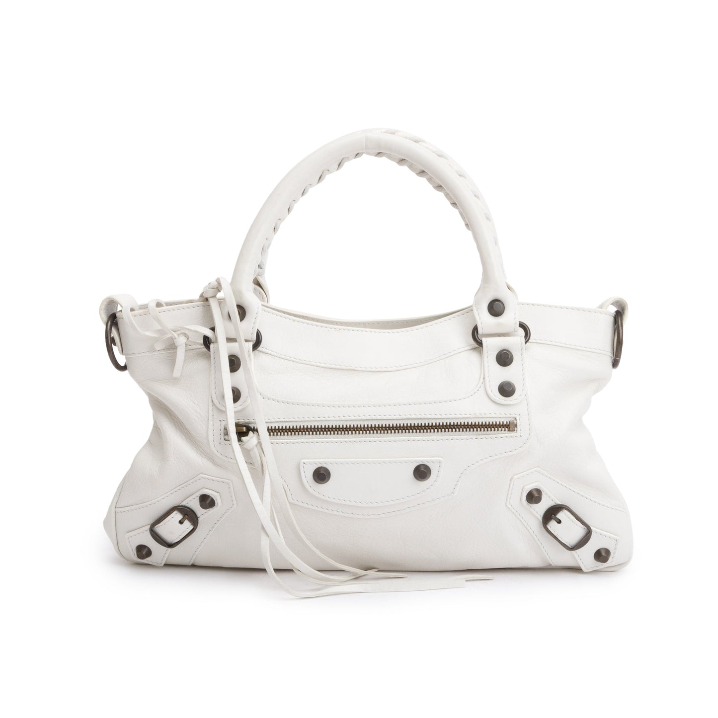 Balenciaga White Arena Leather Motocross Classic First Bag