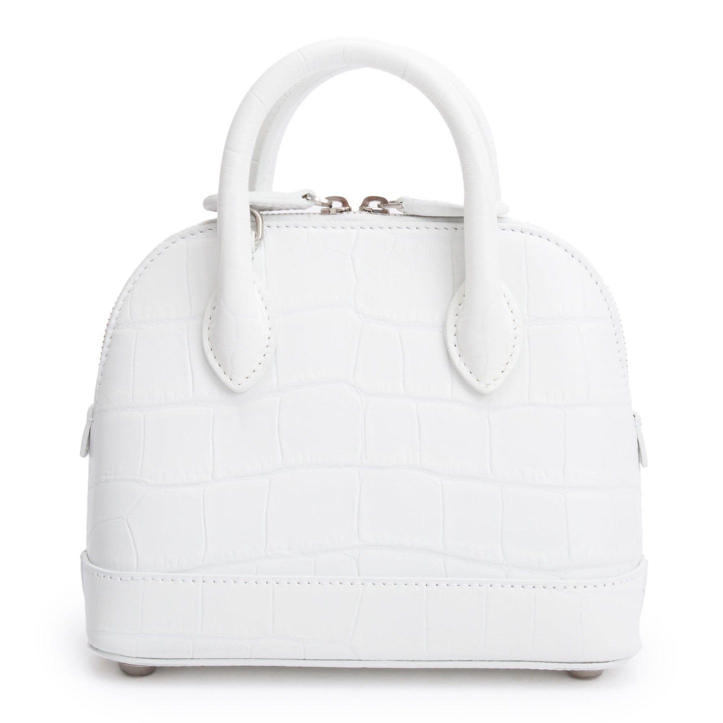Balenciaga White Croc-Embossed Calfskin Leather XXS Ville Top Handle Bag