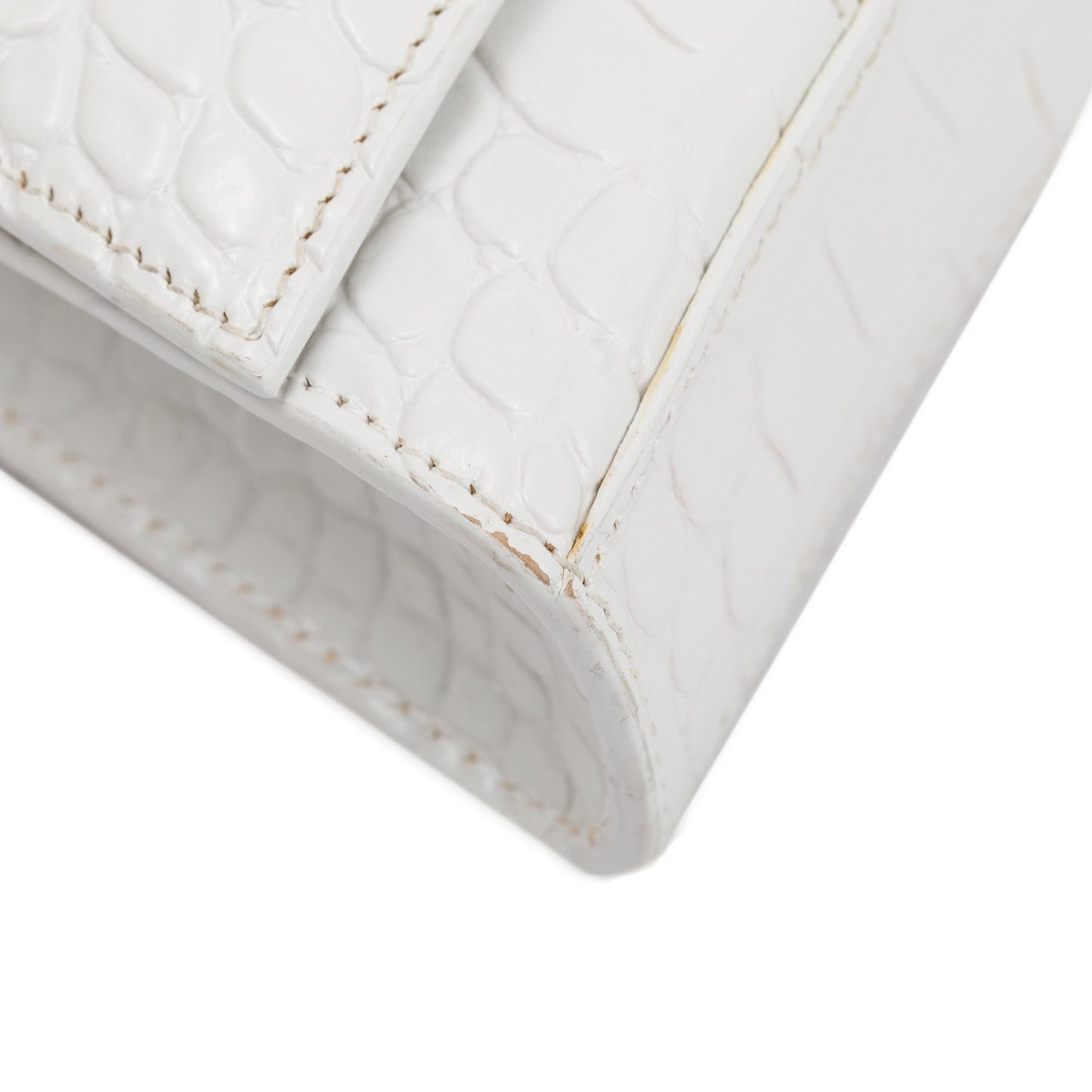 Balenciaga White Croc Embossed Hourglass Wallet on Chain