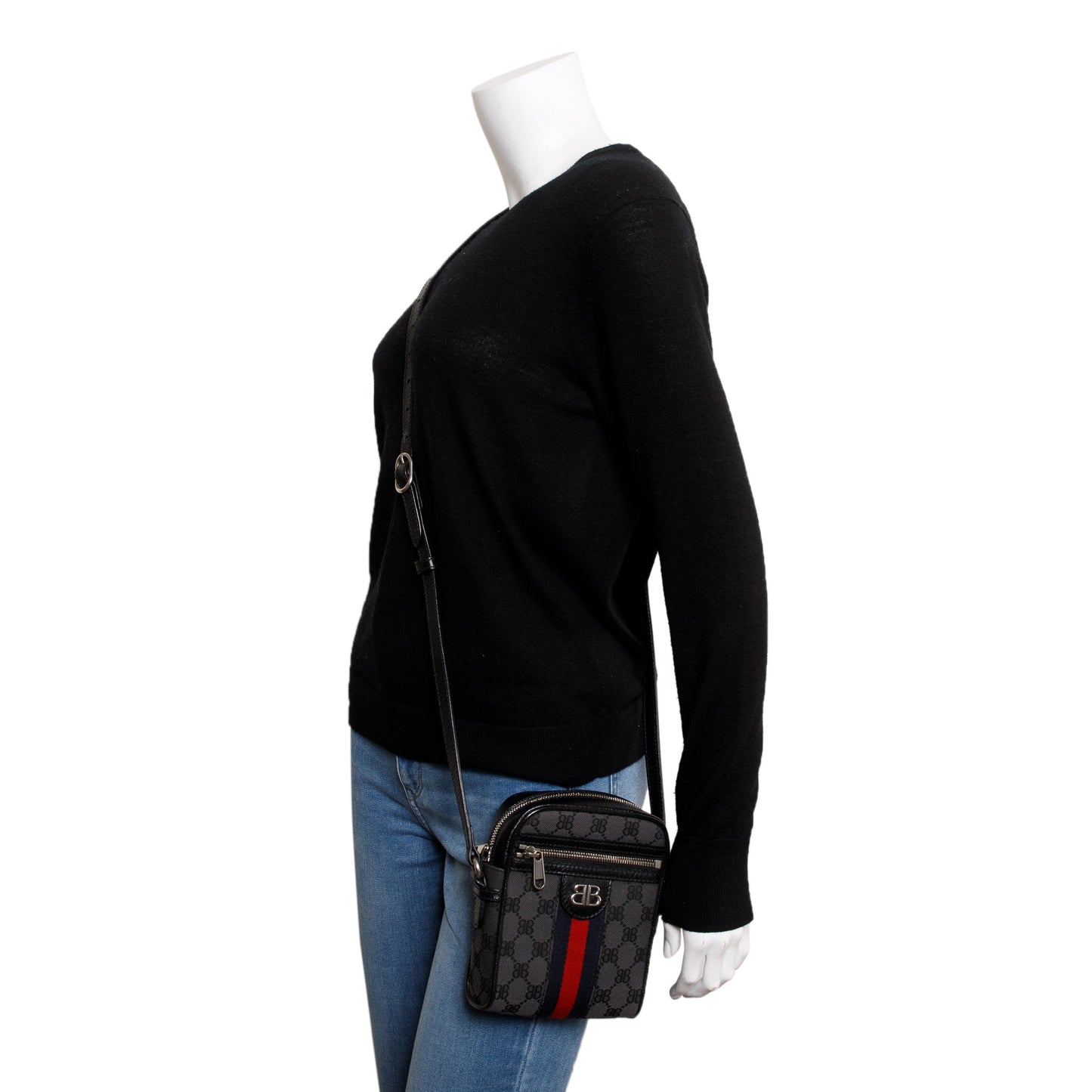 Balenciaga X Gucci The Hacker Project Black BB Supreme Canvas Web Mini Crossbody Bag