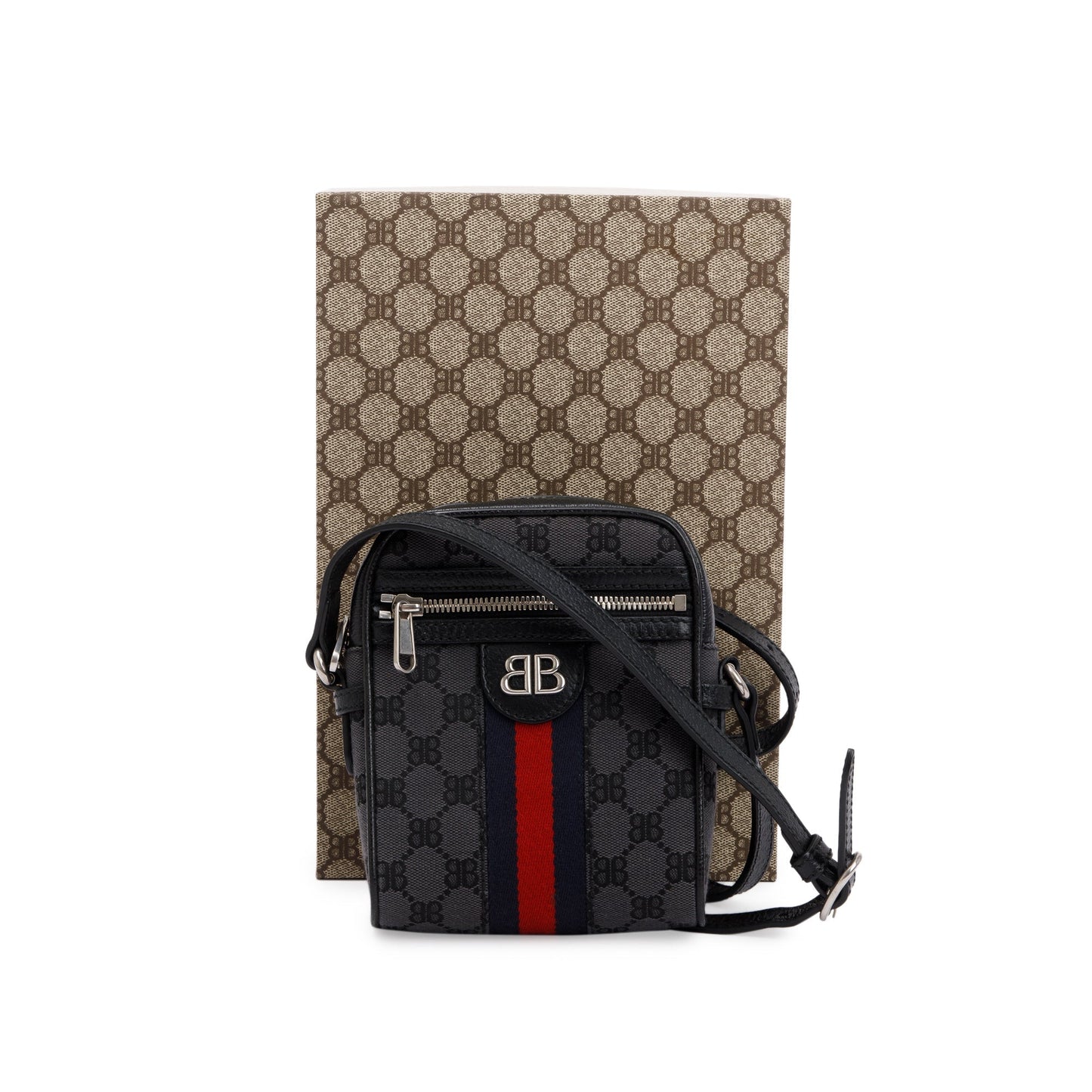 Balenciaga X Gucci The Hacker Project Black BB Supreme Canvas Web Mini Crossbody Bag