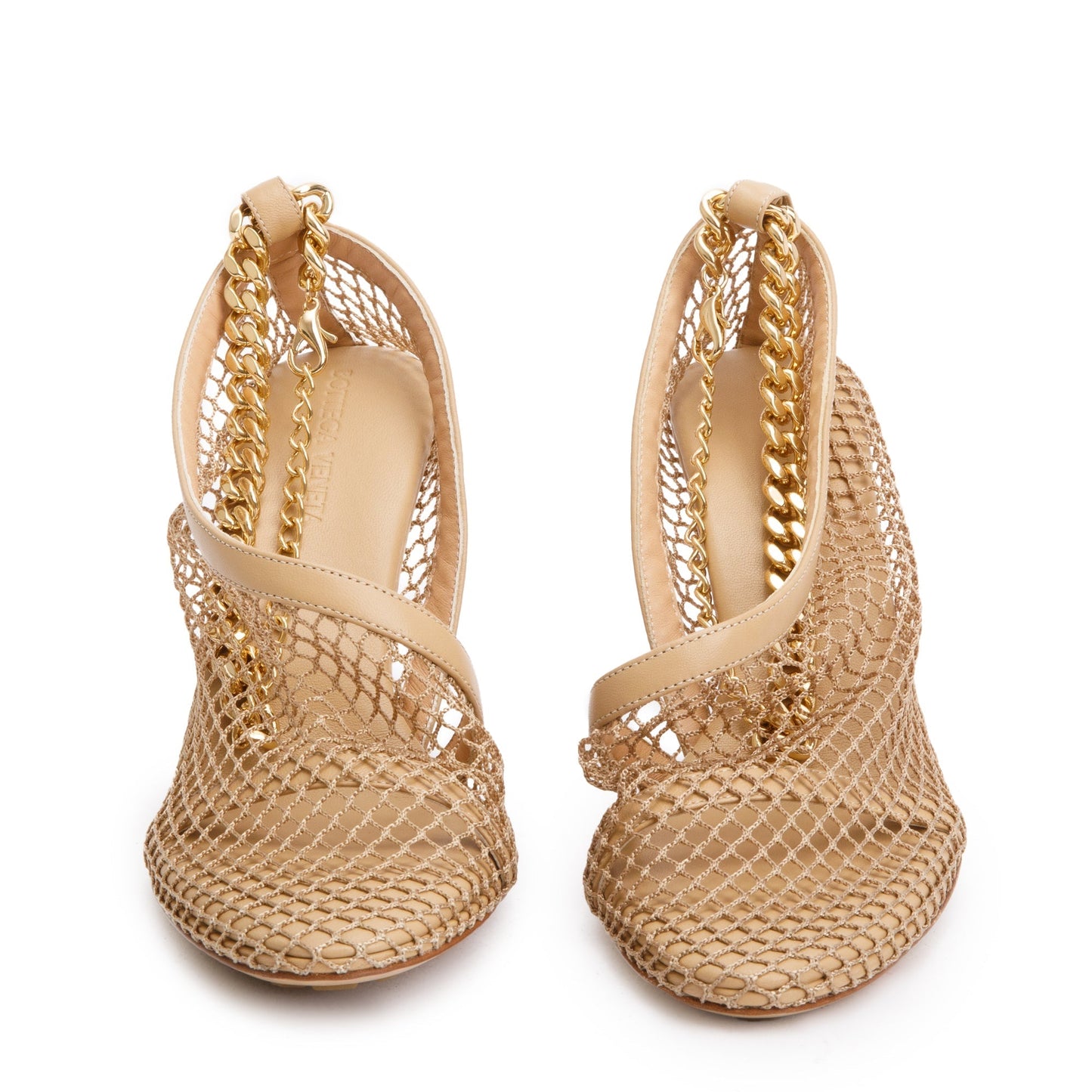 Bottega Veneta Beige Nappa Mesh Chunky Chain Link Pumps, Size 37.5