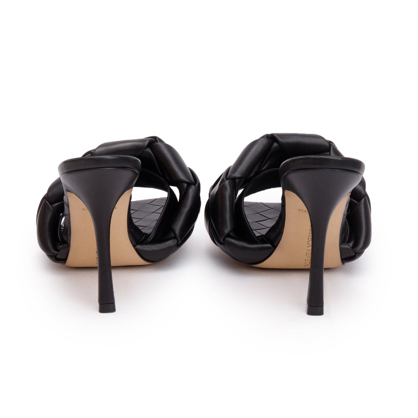 Bottega Veneta Black Lambskin Leather Padded Lido Mule Sandals, Size 38