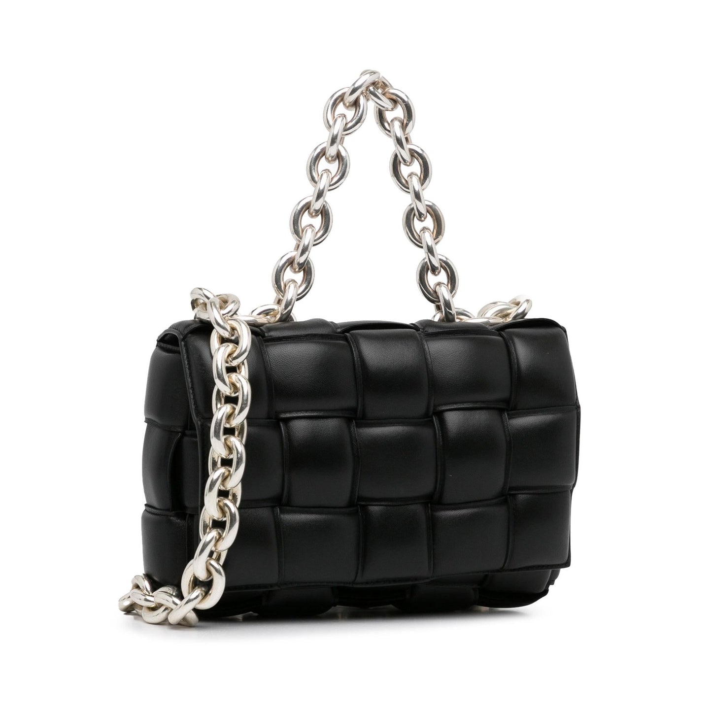 Luxury Bottega Veneta Calfskin Intrecciato Padded Chain Cassette Satchel (SHG-535Auh)