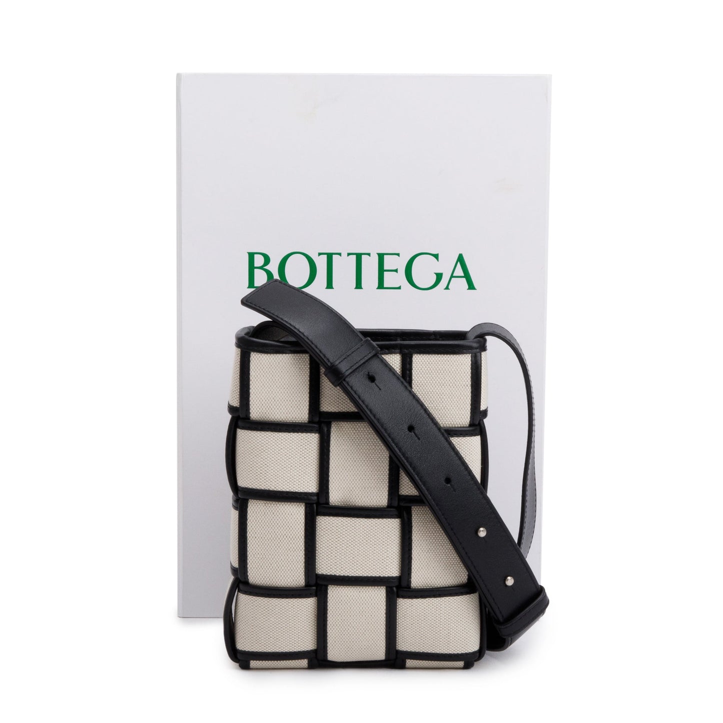 Bottega Veneta Neutral Intrecciato Canvas Leather Trim Small Cassette Bucket Bag