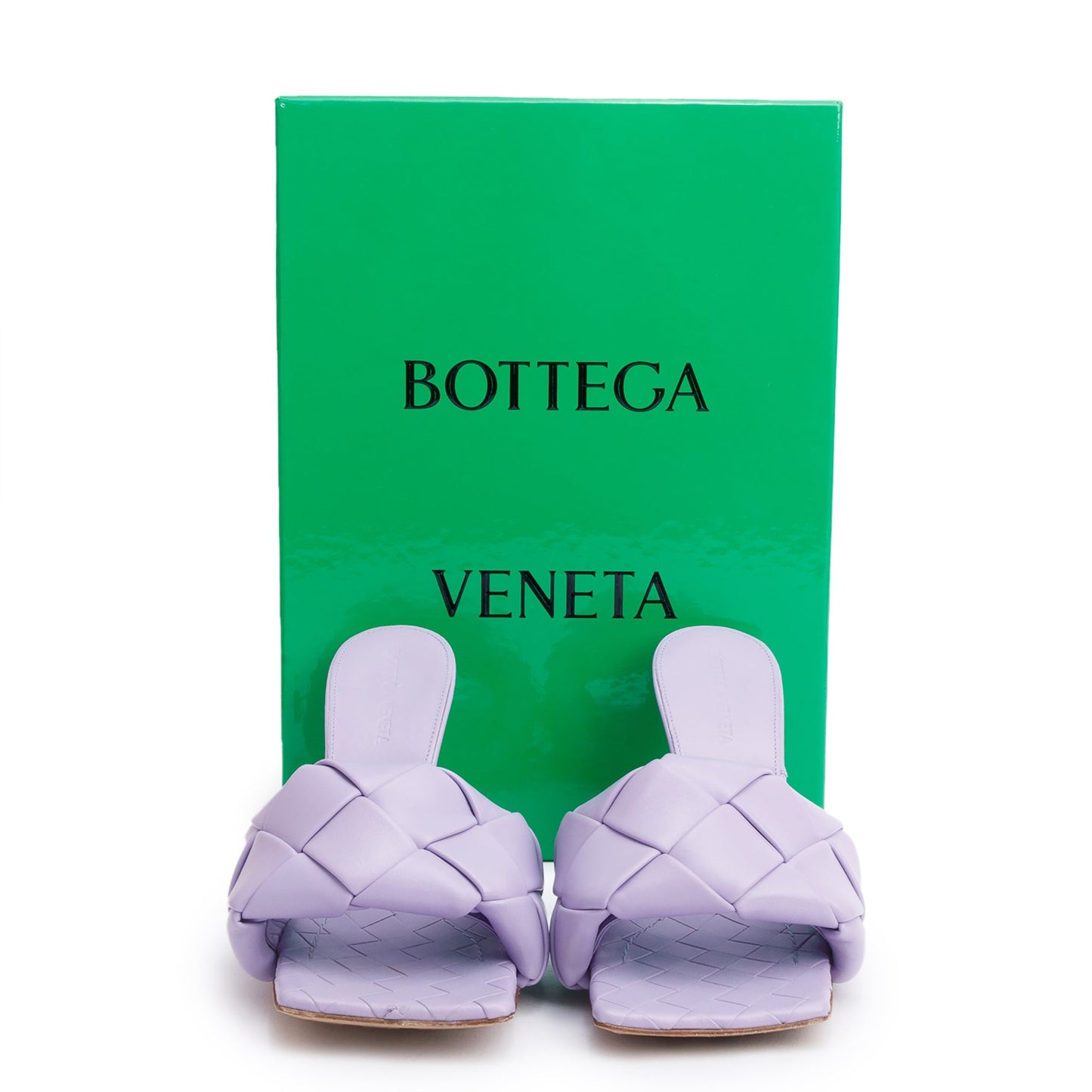 Bottega Veneta Purple Lambskin Leather Padded Lido Mule Sandals, Size 37.5