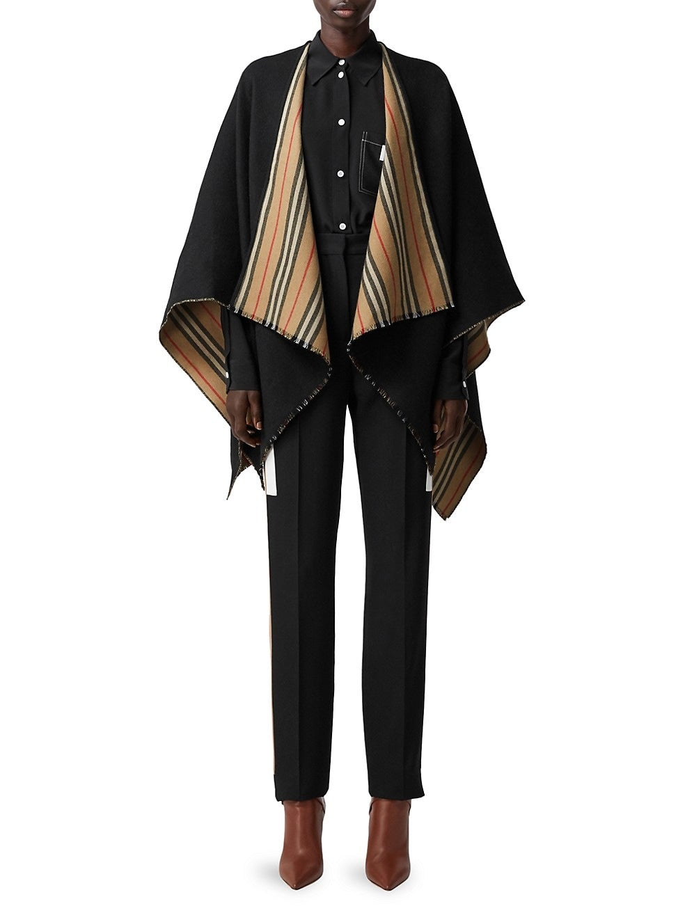 BURBERRY ICON STRIPE REVERSIBLE WOOL CAPE
