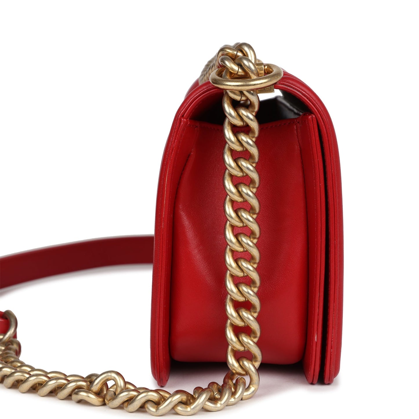 Chanel Medium Boy Bag Red Lambskin Antique Gold Hardware