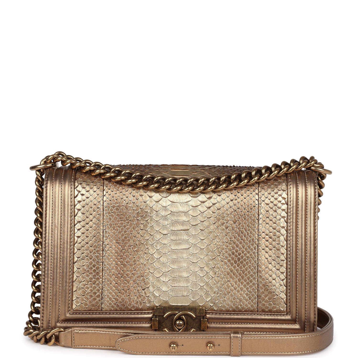 Chanel Medium Boy Bag Metallic Gold Python Antique Gold Hardware