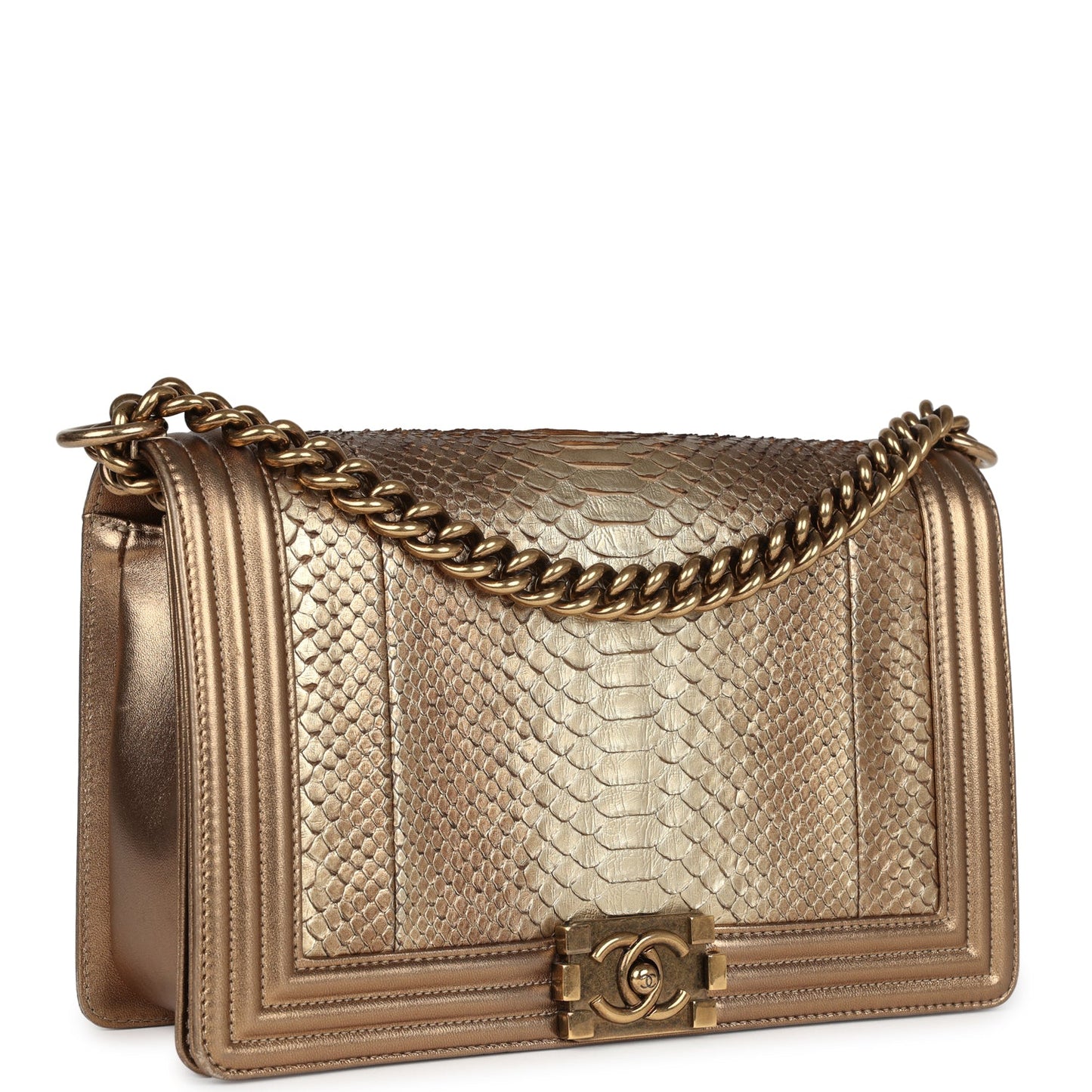Chanel Medium Boy Bag Metallic Gold Python Antique Gold Hardware