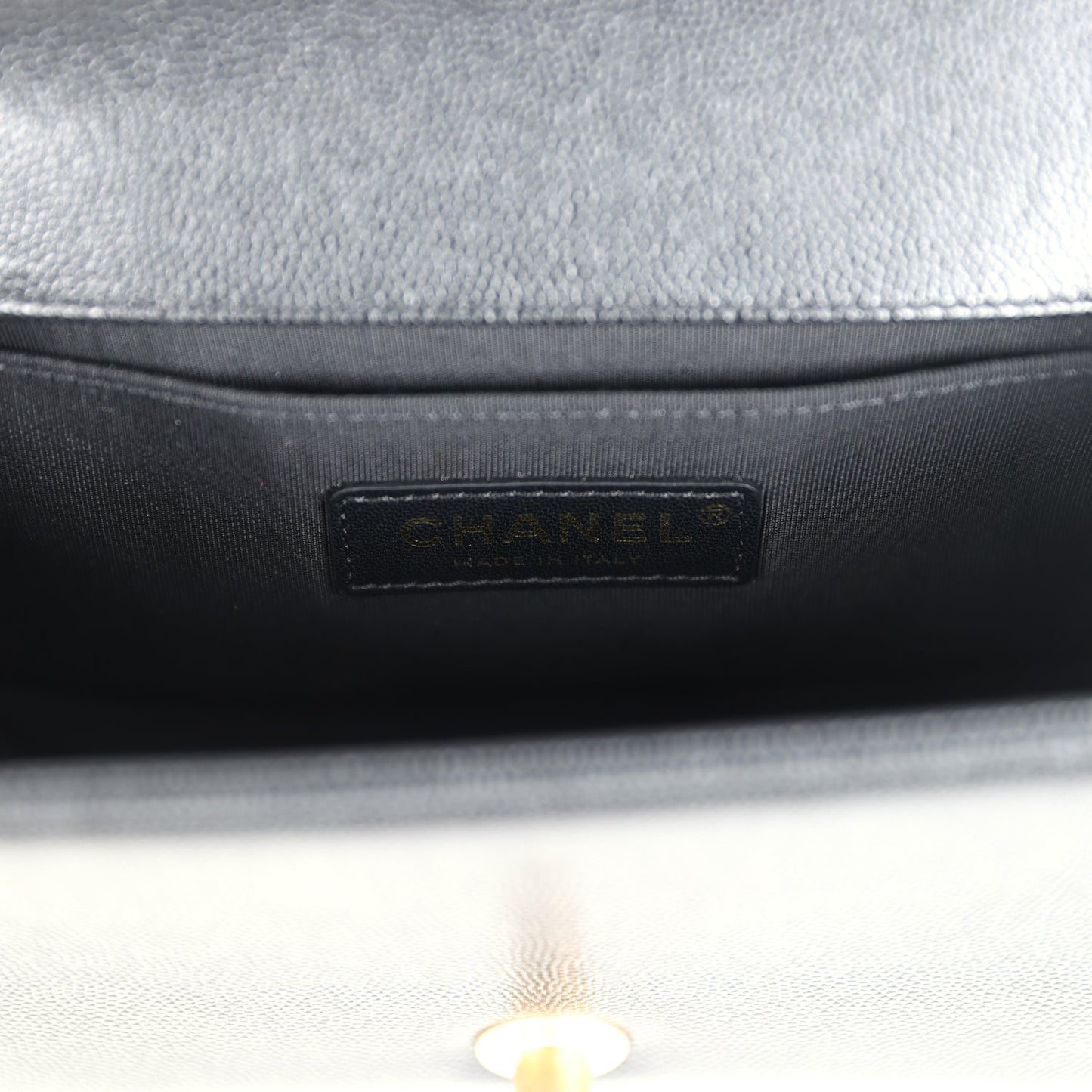 Chanel Small Boy Bag Black Shiny Caviar Antique Gold Hardware