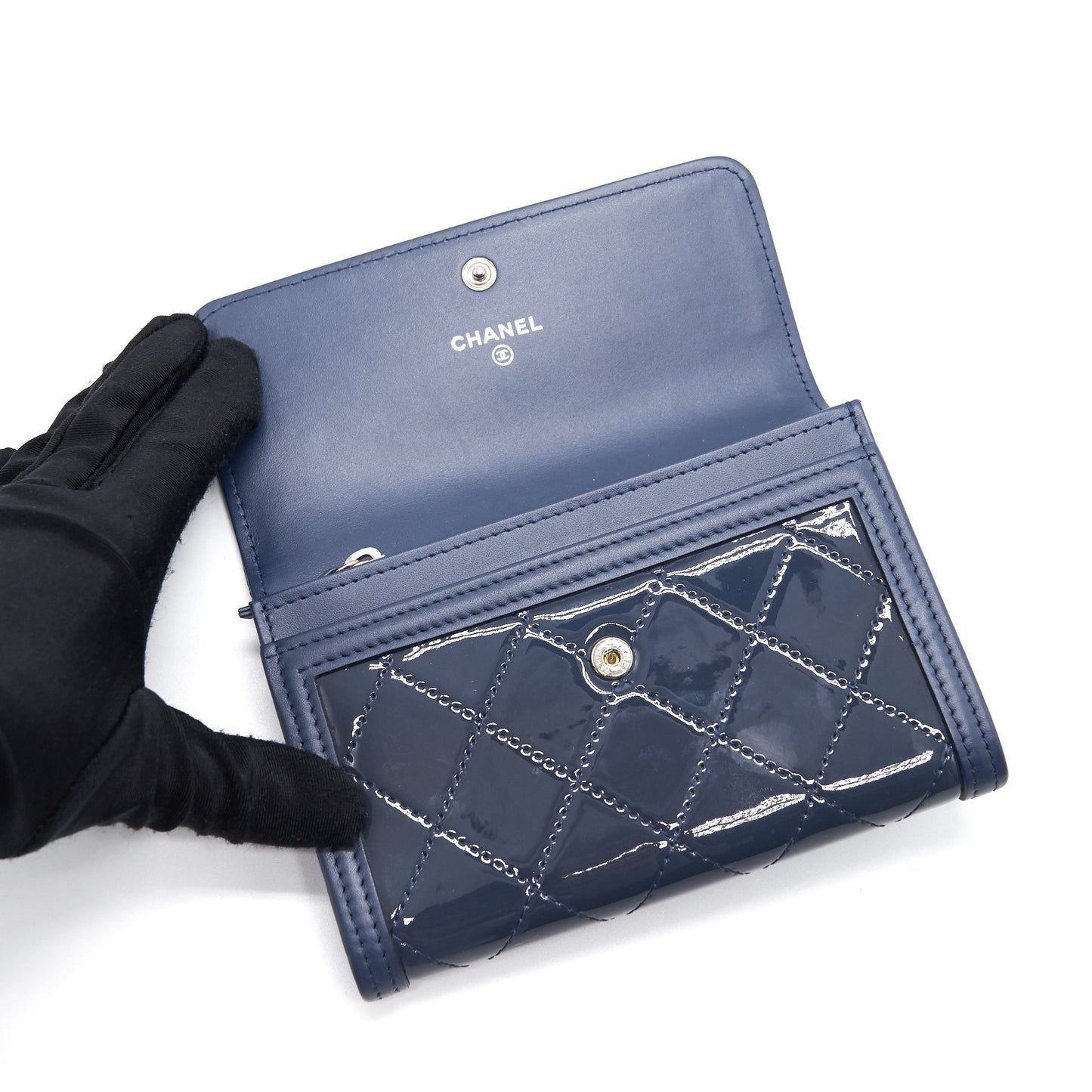 Chanel Flap Wallet Patent Leather Dark Blue Serial 20