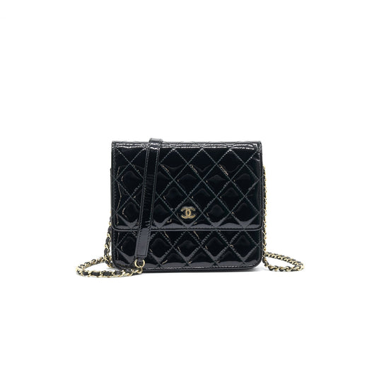Chanel Square Wallet on Chain Patent Leather Black GHW Crossbody