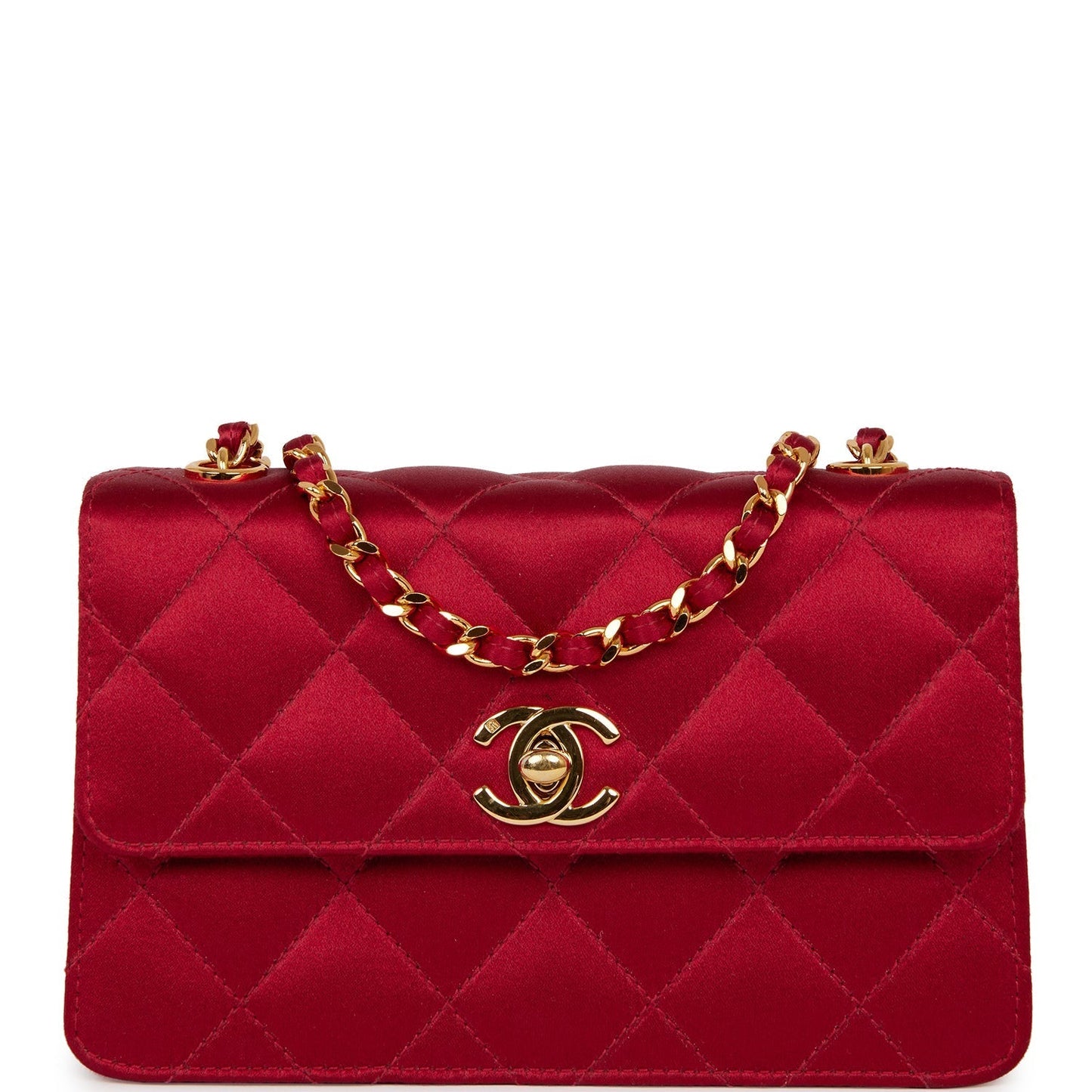 Chanel  Mini Flap Bag Red Satin Gold Hardware