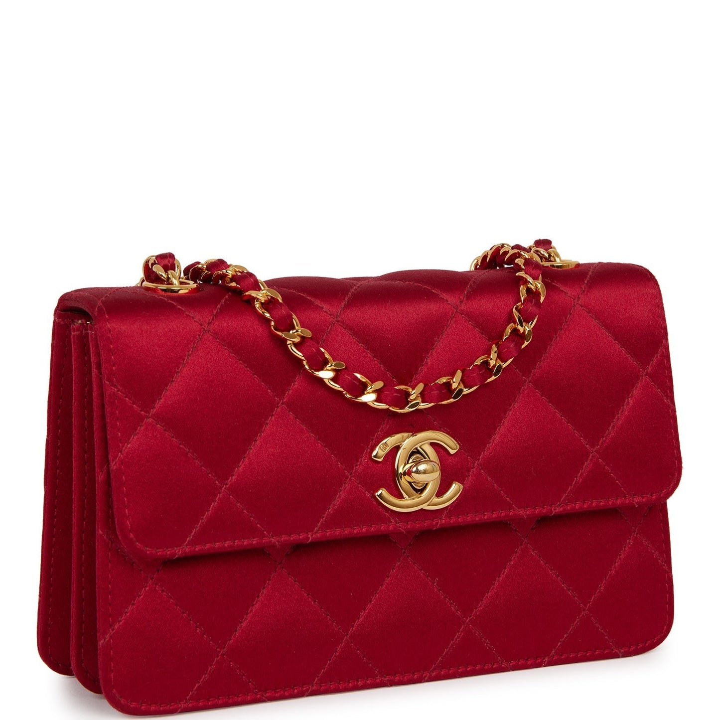 Chanel  Mini Flap Bag Red Satin Gold Hardware