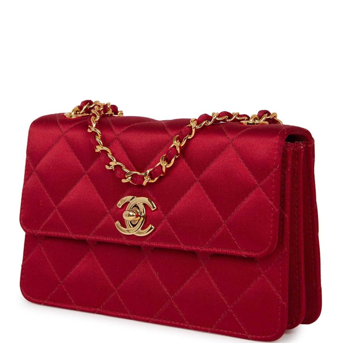 Chanel  Mini Flap Bag Red Satin Gold Hardware