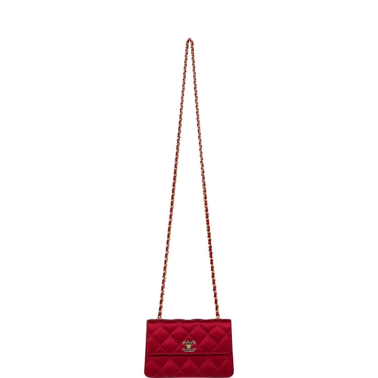 Chanel  Mini Flap Bag Red Satin Gold Hardware