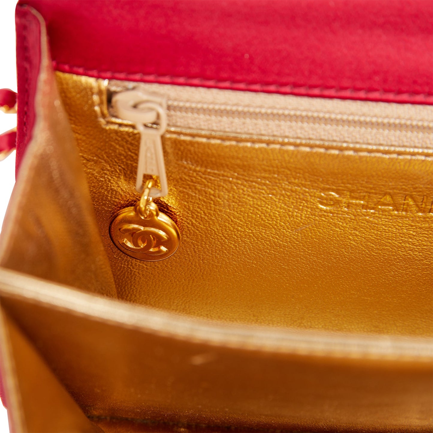 Chanel  Mini Flap Bag Red Satin Gold Hardware