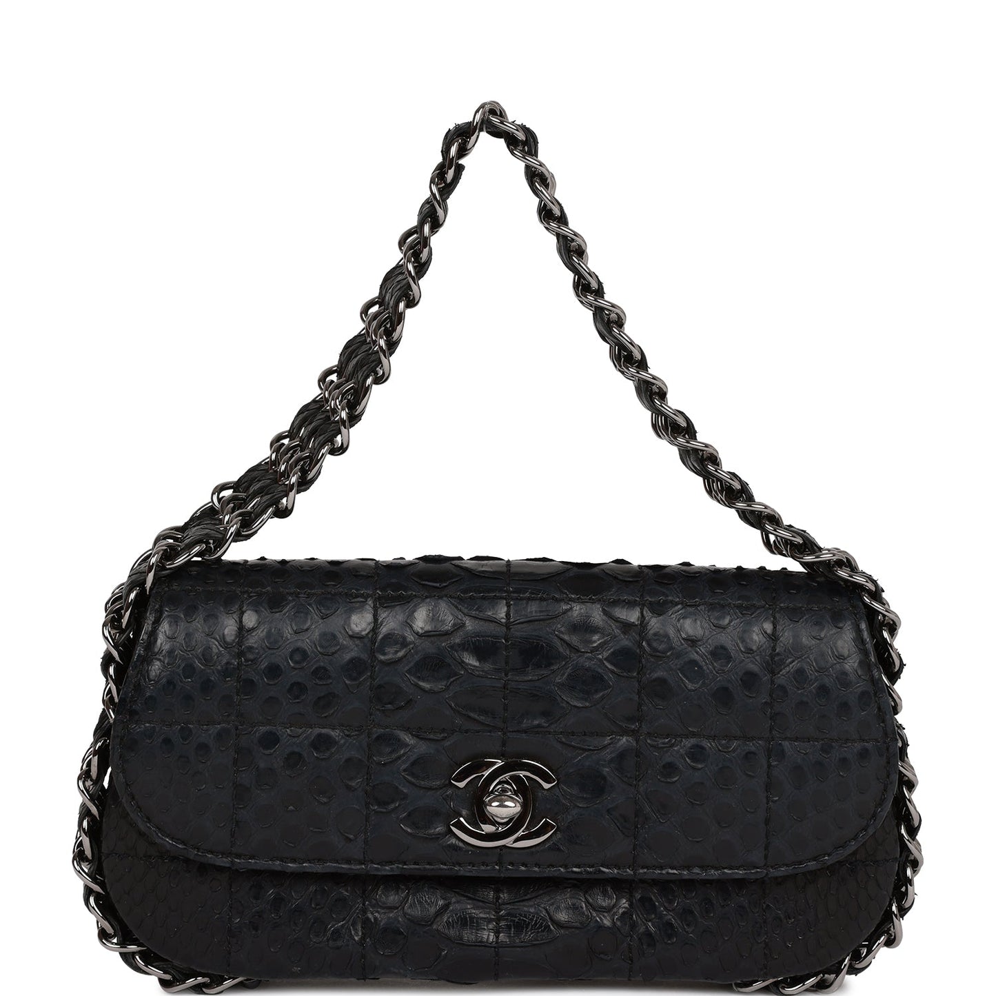Chanel  Mini Flap Bag Black Python Silver Hardware