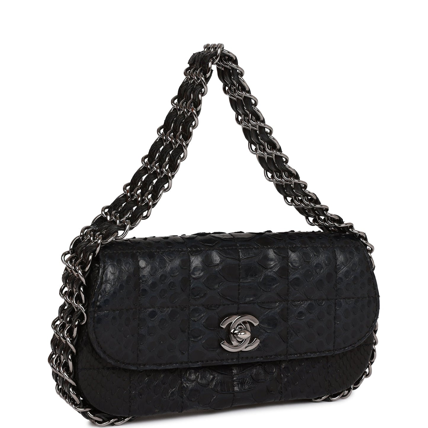Chanel  Mini Flap Bag Black Python Silver Hardware