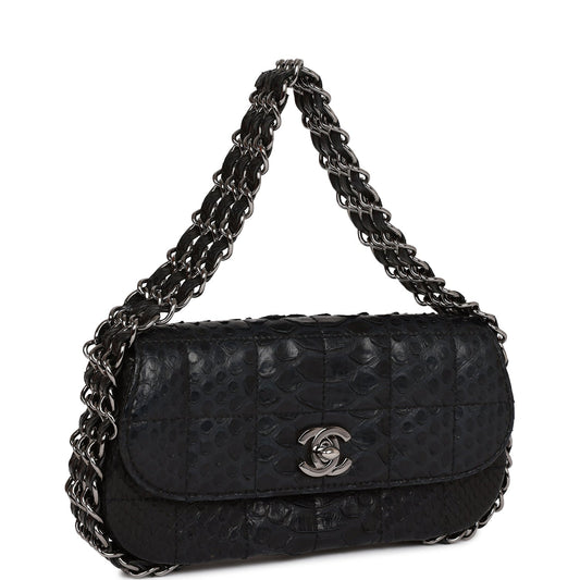 Chanel  Mini Flap Bag Black Python Silver Hardware