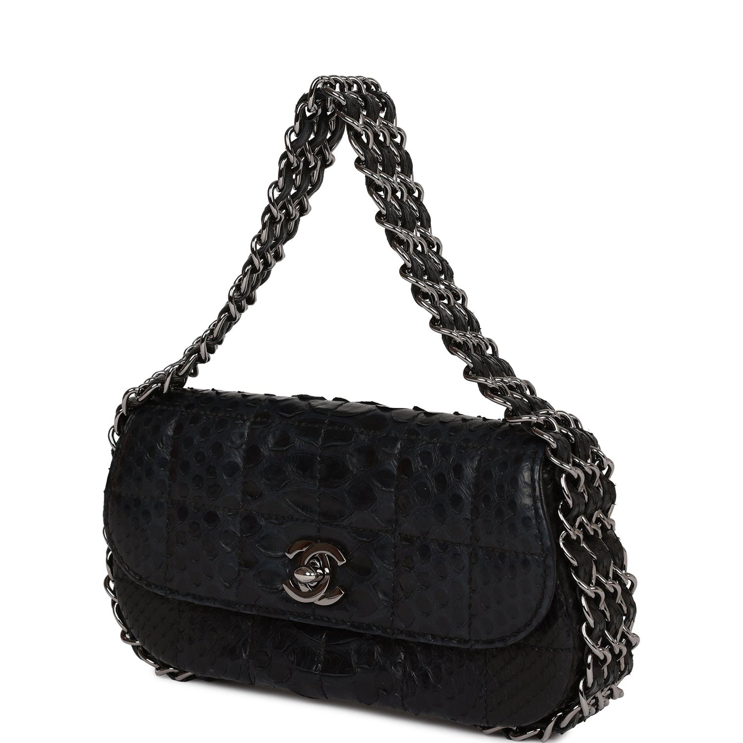 Chanel  Mini Flap Bag Black Python Silver Hardware