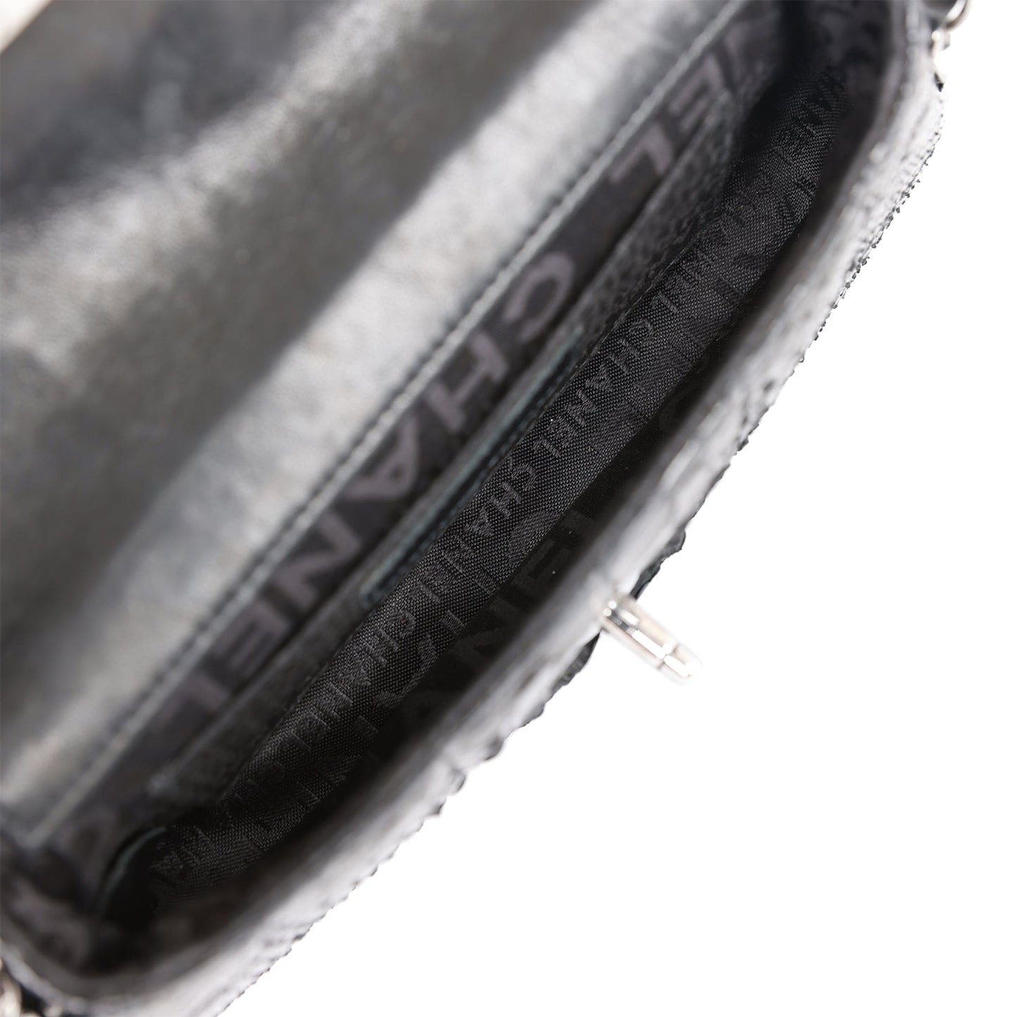 Chanel  Mini Flap Bag Black Python Silver Hardware