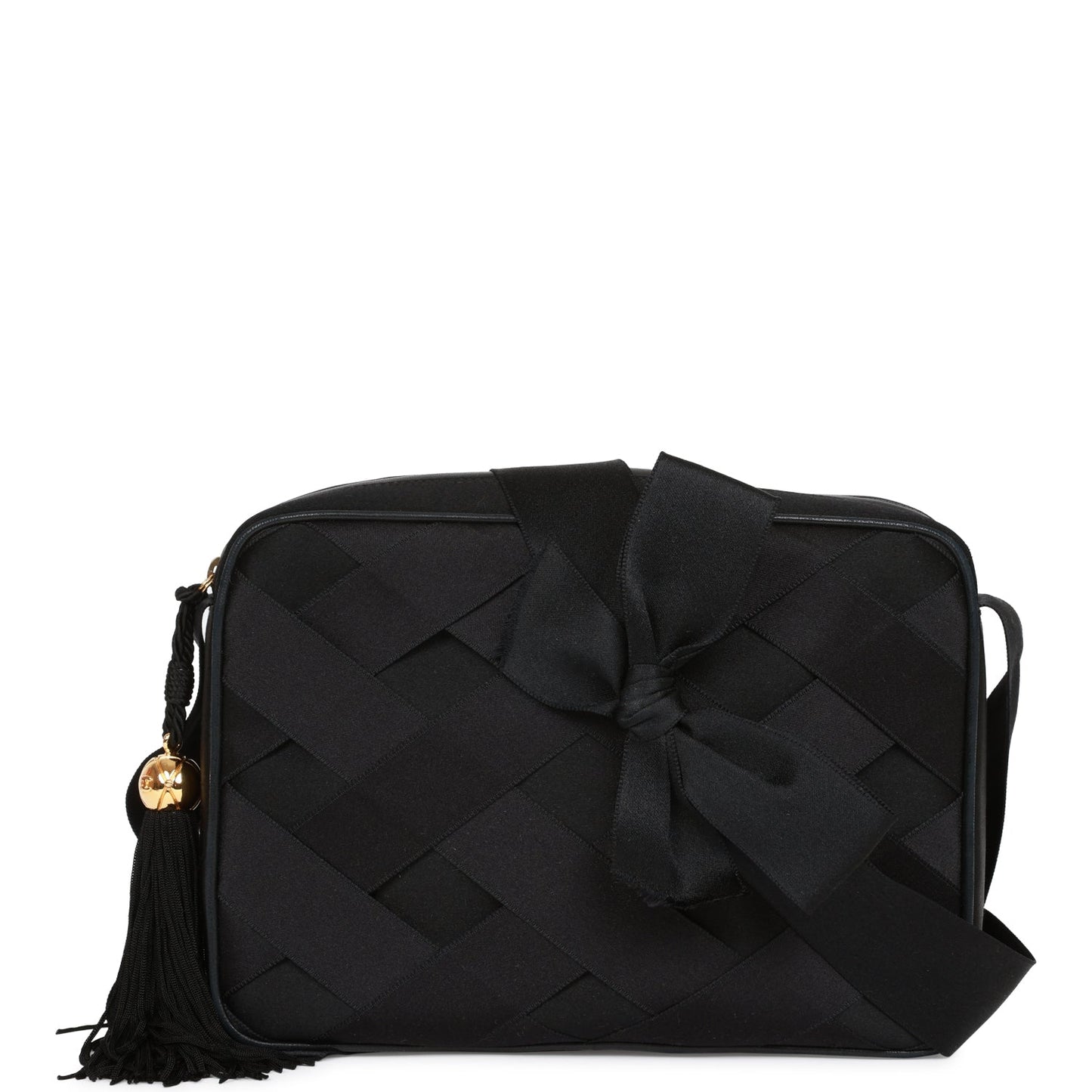Chanel  Ribbon Camera Bag Black Satin Gold Hardware