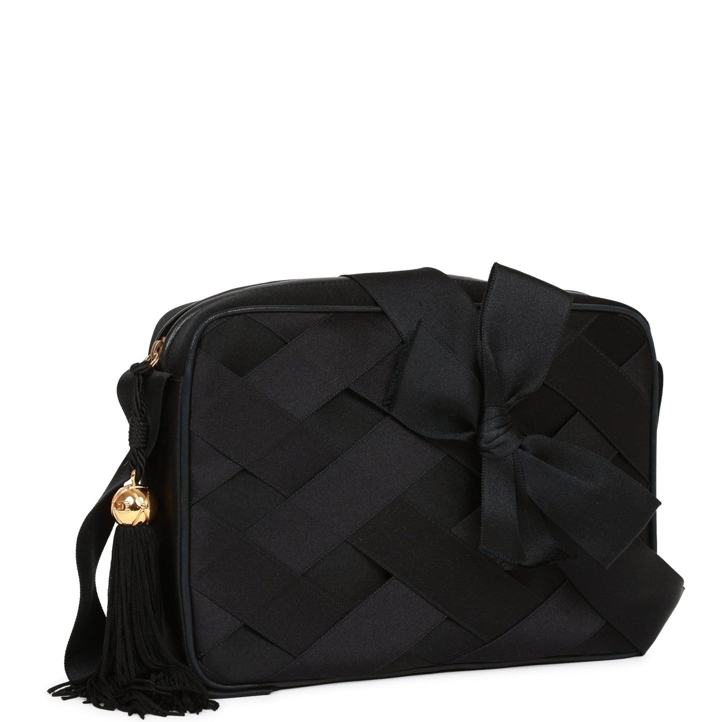 Chanel  Ribbon Camera Bag Black Satin Gold Hardware