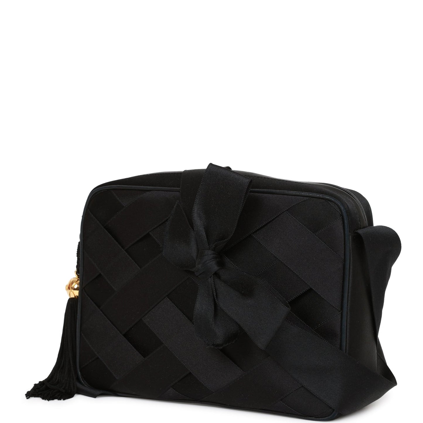 Chanel  Ribbon Camera Bag Black Satin Gold Hardware