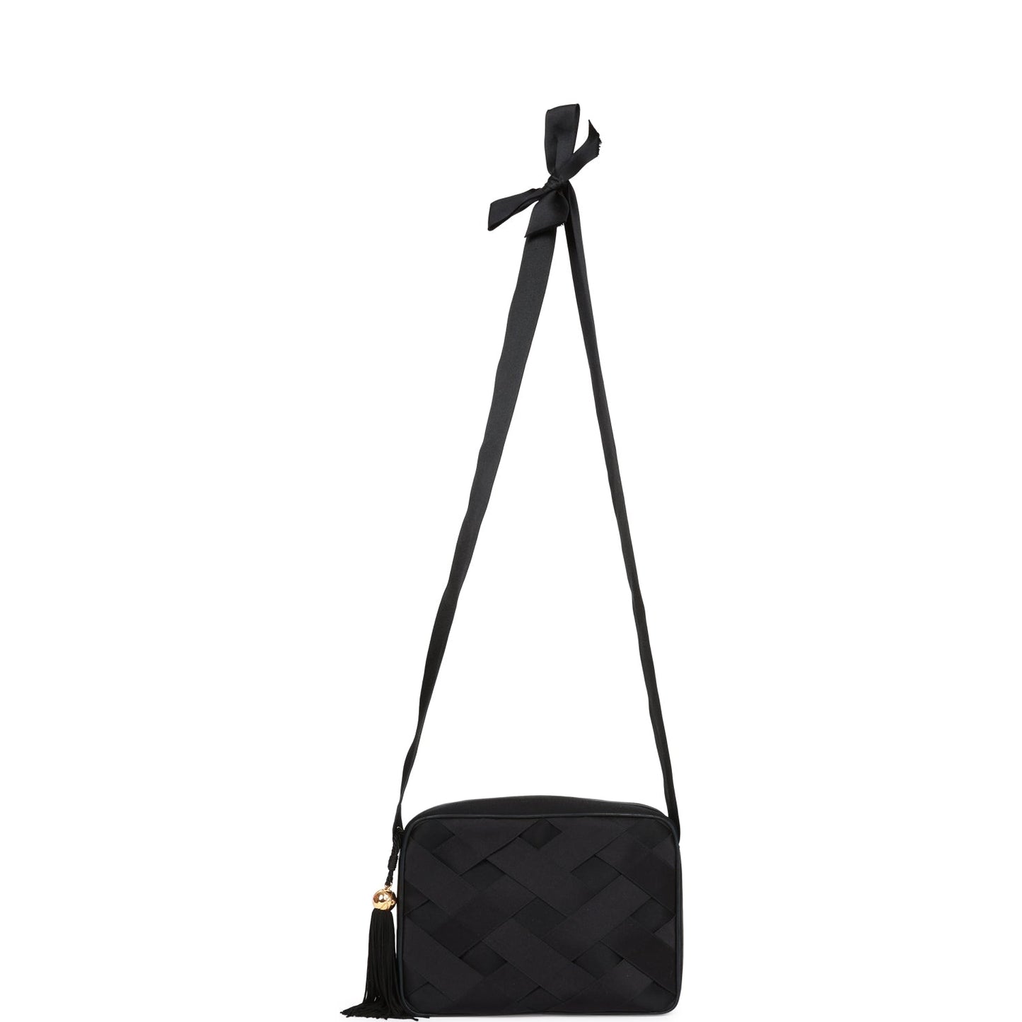 Chanel  Ribbon Camera Bag Black Satin Gold Hardware