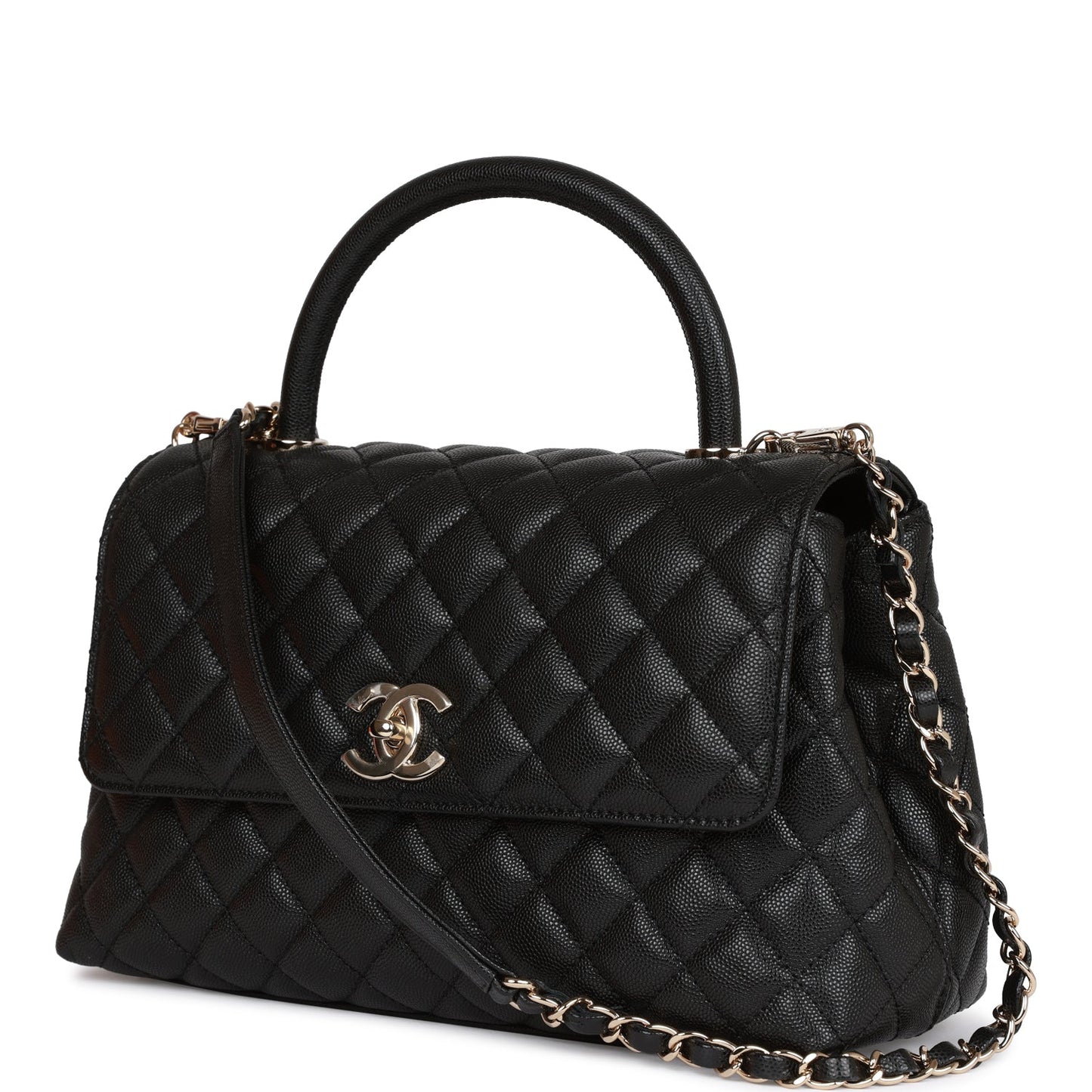 Chanel Small Coco Handle Flap Bag Black Caviar Light Gold Hardware