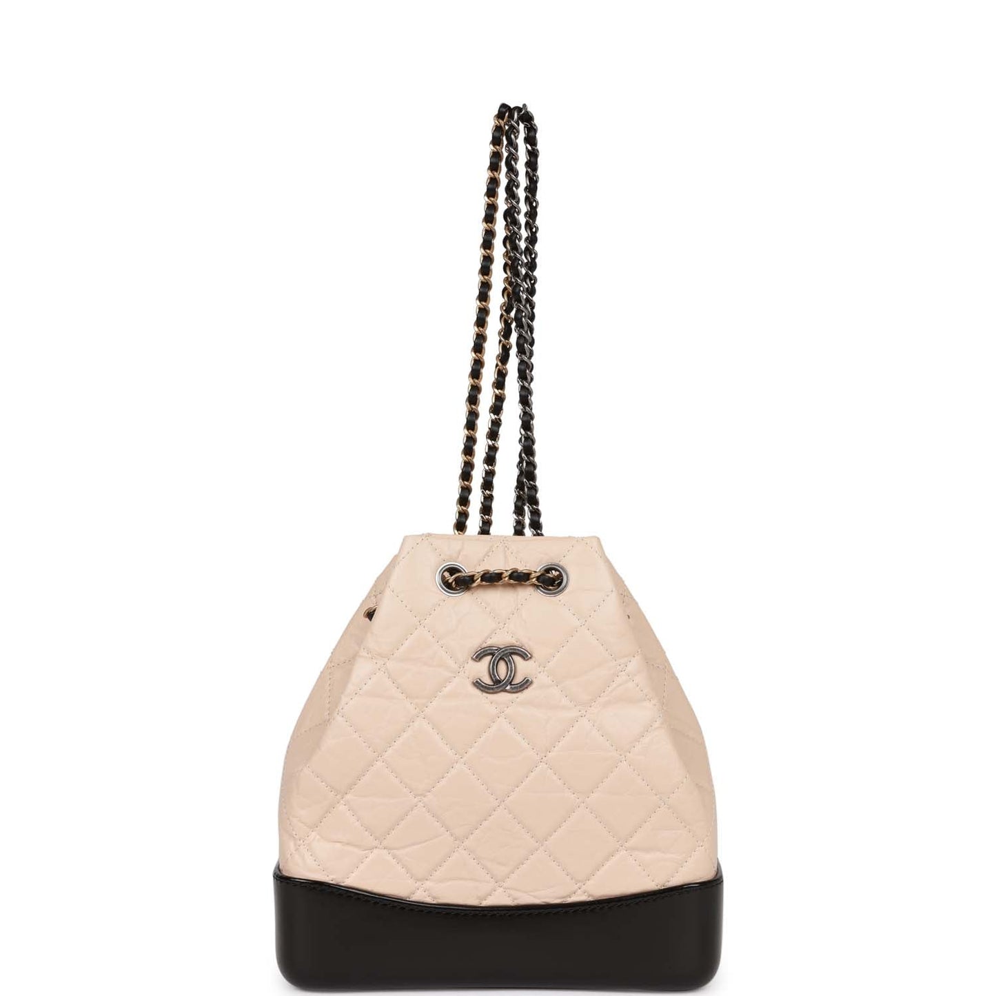 Chanel Small Gabrielle Backpack Beige and Black Aged Calfskin Mixed Hardware
