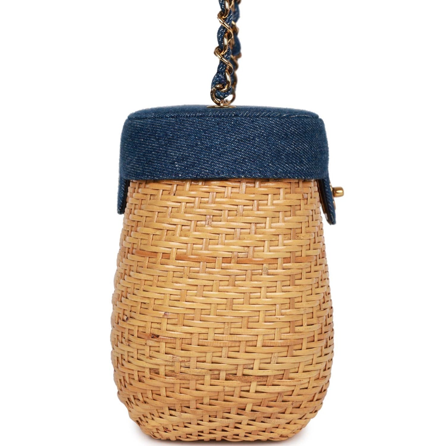 Chanel  Basket Bag Denim and Rattan Wicker Gold Hardware