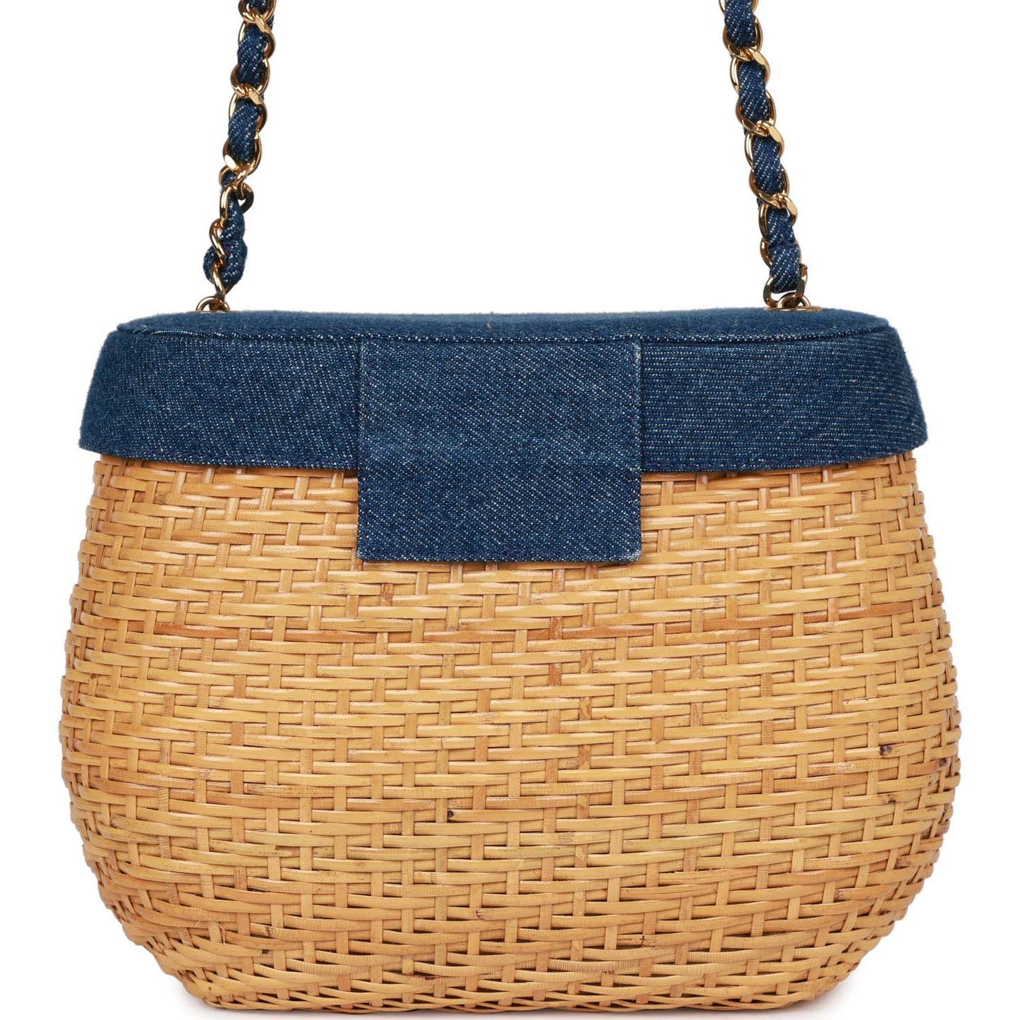 Chanel  Basket Bag Denim and Rattan Wicker Gold Hardware