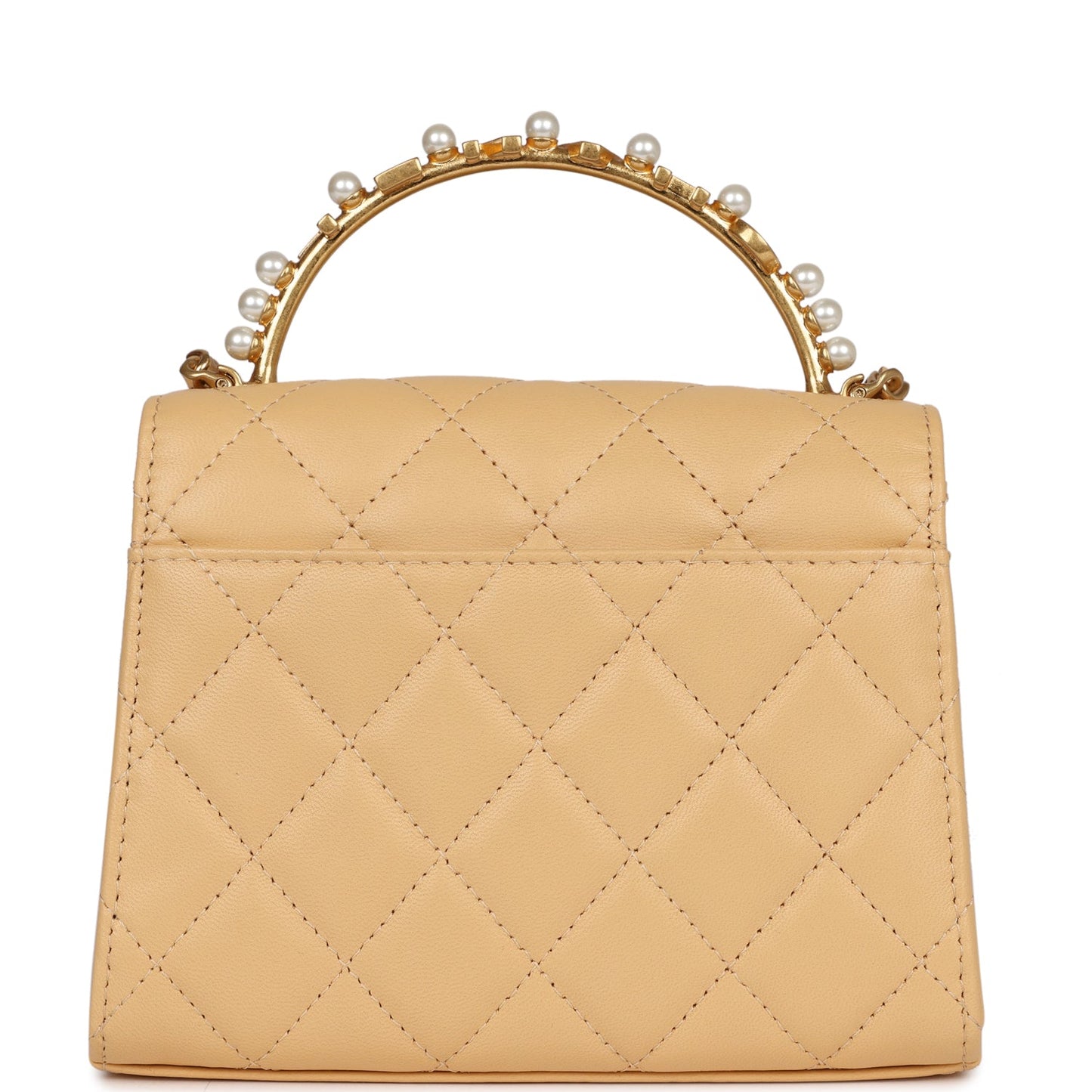 Chanel Clutch with Top Handle Beige Lambskin Antique Gold Hardware
