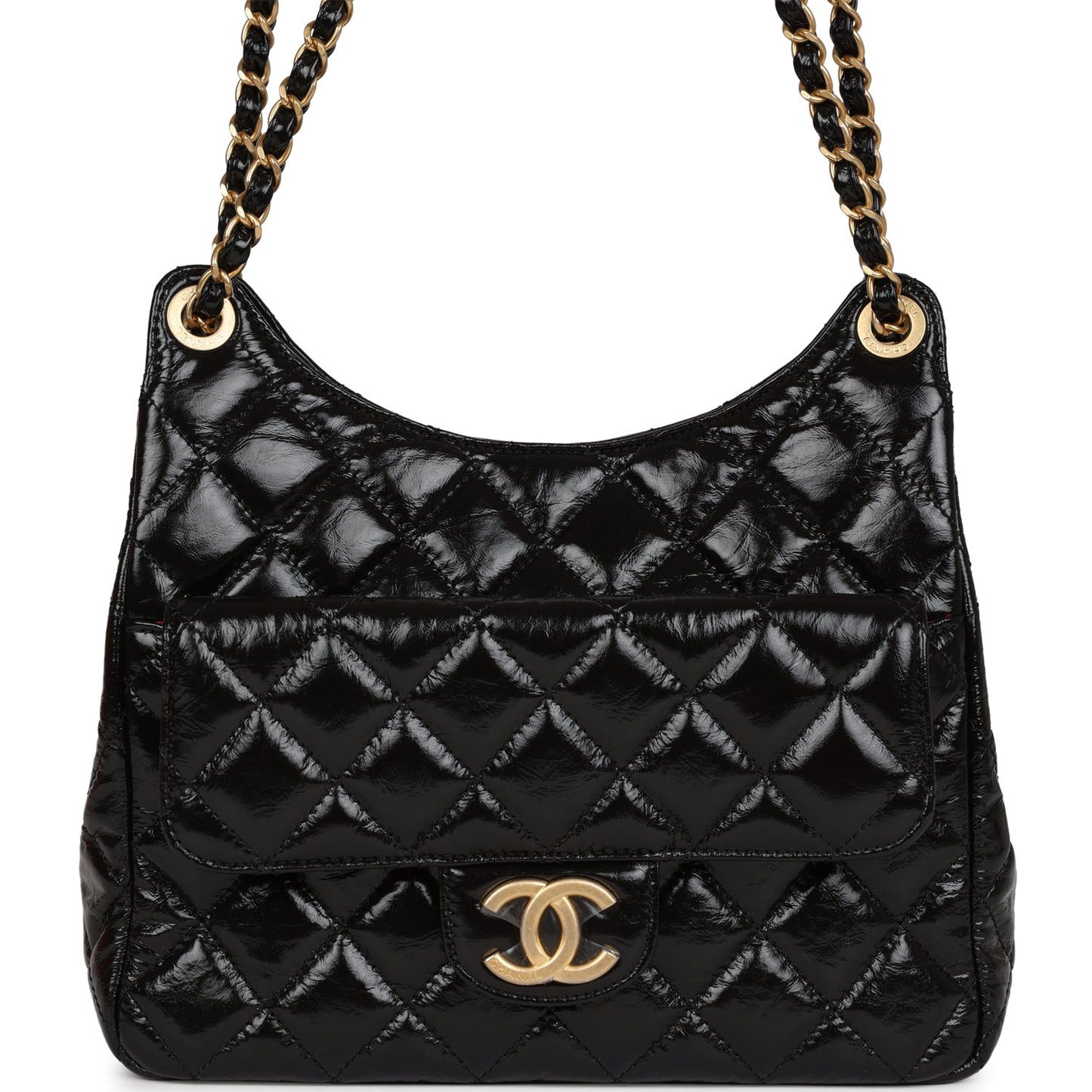 Chanel CC Hobo Bag Black Shiny Crumpled Calfskin Gold Hardware