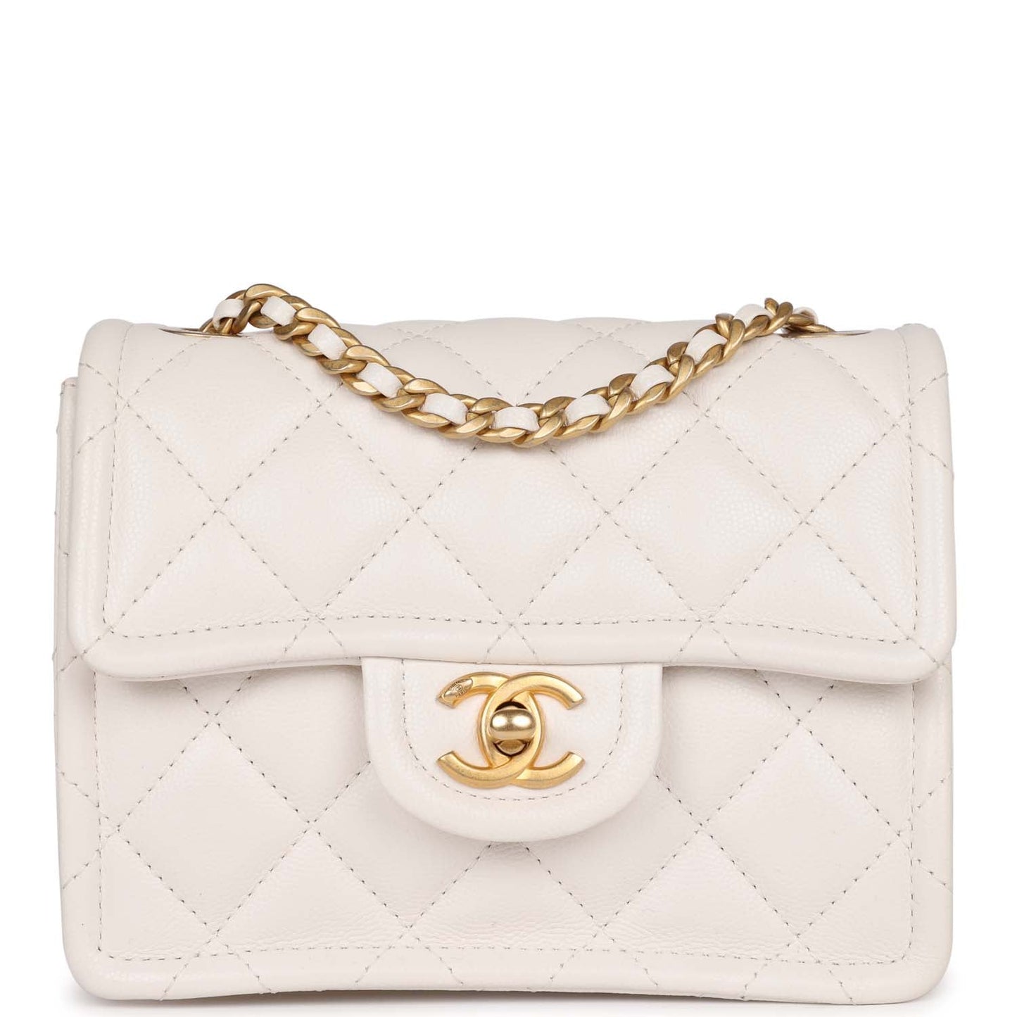 Chanel Mini Sweet Classic Flap White Caviar Aged Gold Hardware