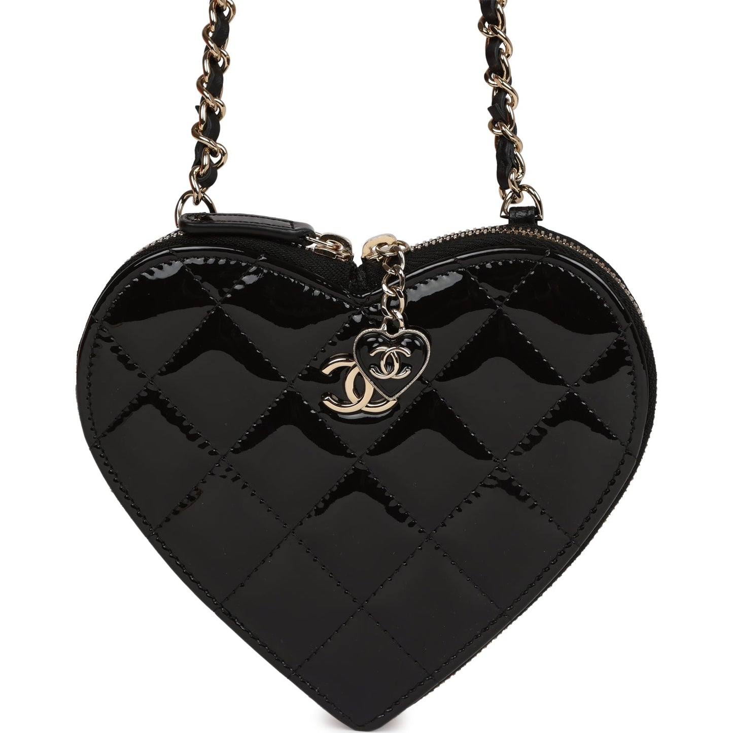 Chanel Hearts Chain Clutch Black and White Patent Calfskin Gold Hardware