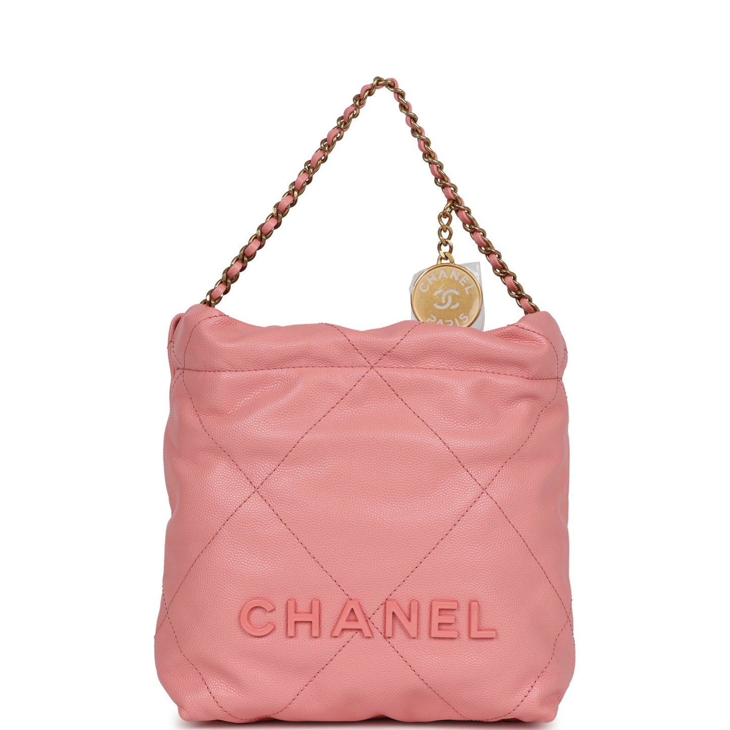 Chanel Mini 22 Bag Pink Shiny Pebbled Calfskin Gold Hardware