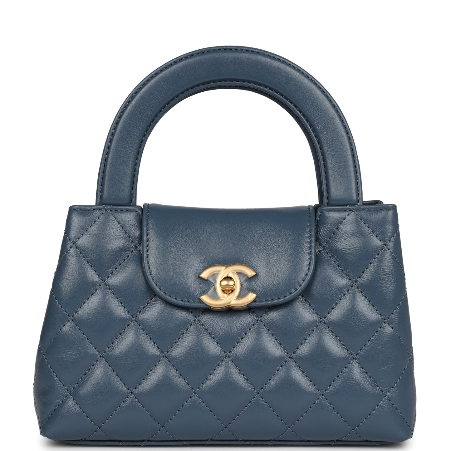 Chanel Small Kelly Shopper Blue Shiny Aged Calfskin Brushed Gold Hardware Handbag