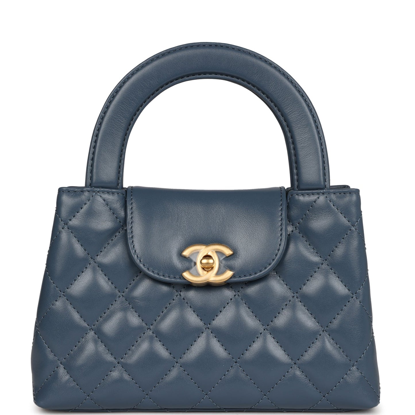 Chanel Small Kelly Shopper Blue Shiny Aged Calfskin Brushed Gold Hardware Handbag