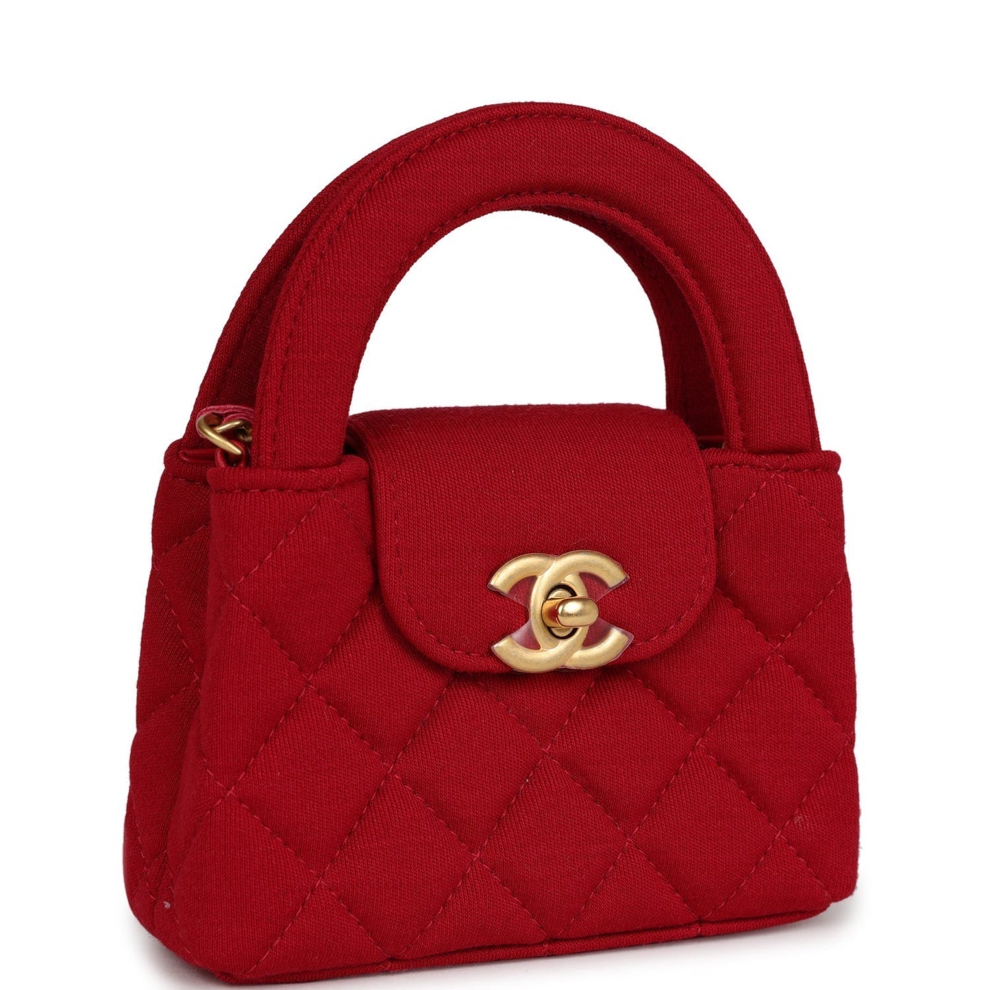 Chanel Nano Kelly Shopper Red Jersey Brushed Gold Hardware Handbag
