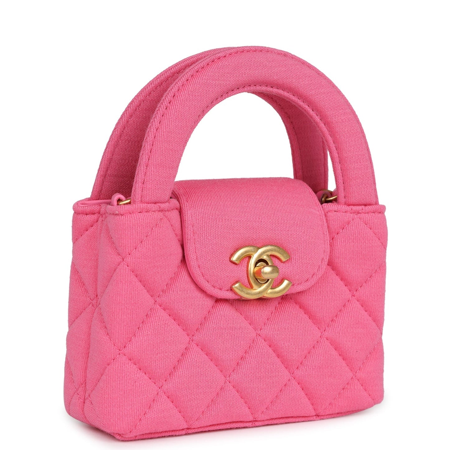Chanel Nano Kelly Shopper Pink Jersey Brushed Gold Hardware