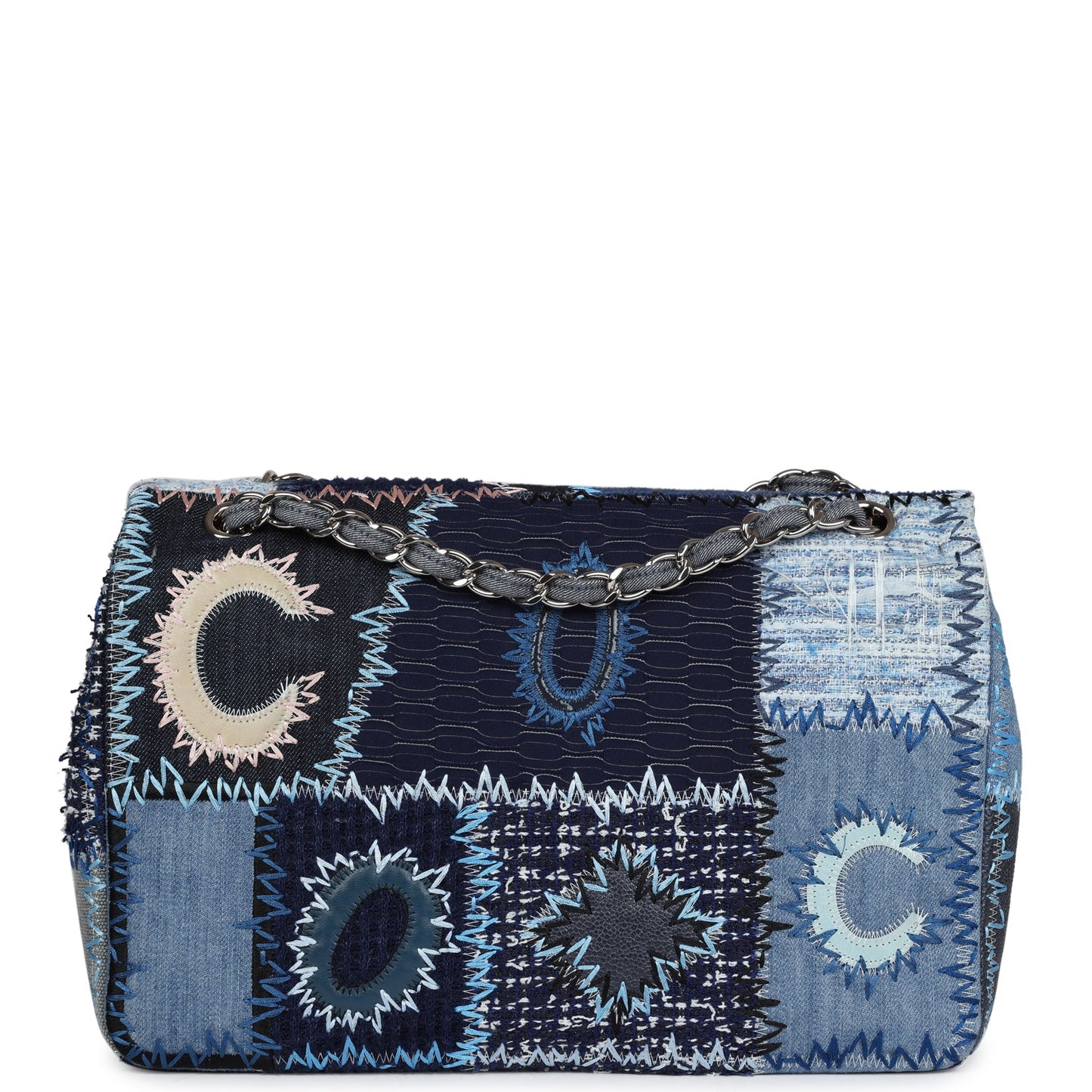 Chanel Jumbo Flap Bag Blue Patchwork Silver Hardware