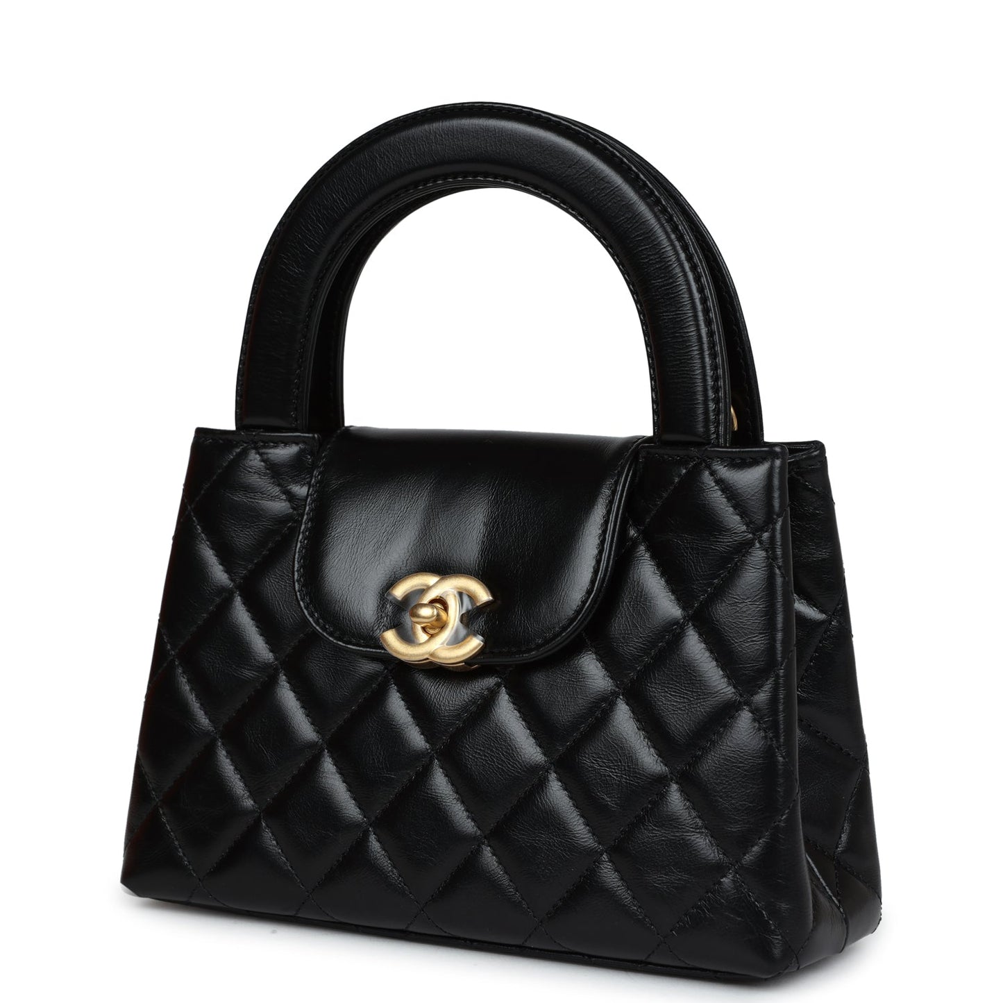 Chanel Small Kelly Shopper Black Shiny Aged Calfskin Brushed Gold Hardware